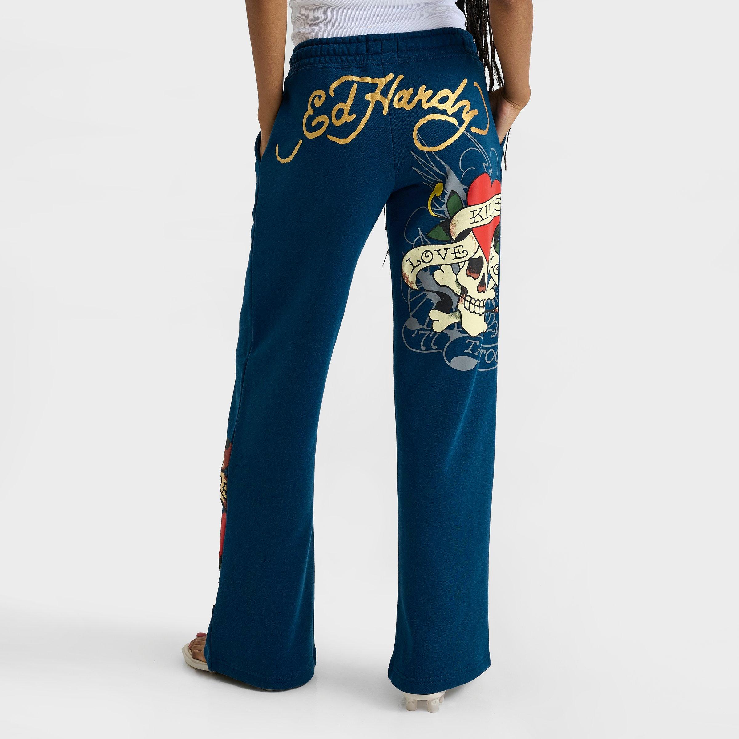Women's Ed Hardy "Love Kills Slowly" Skull Fleece Jogger Pants