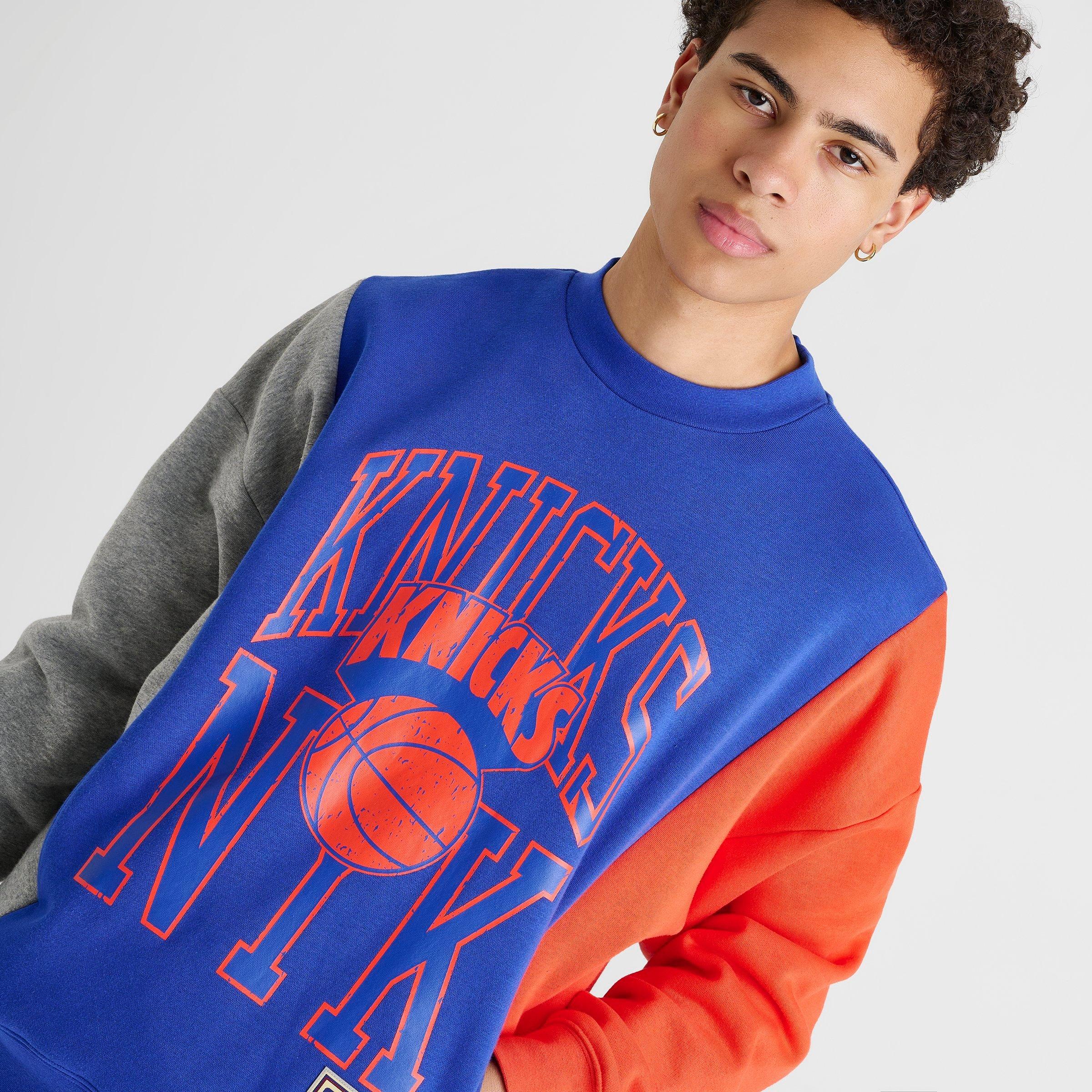 Men's Mitchell & Ness New York Knicks NBA Split Crewneck Sweatshirt