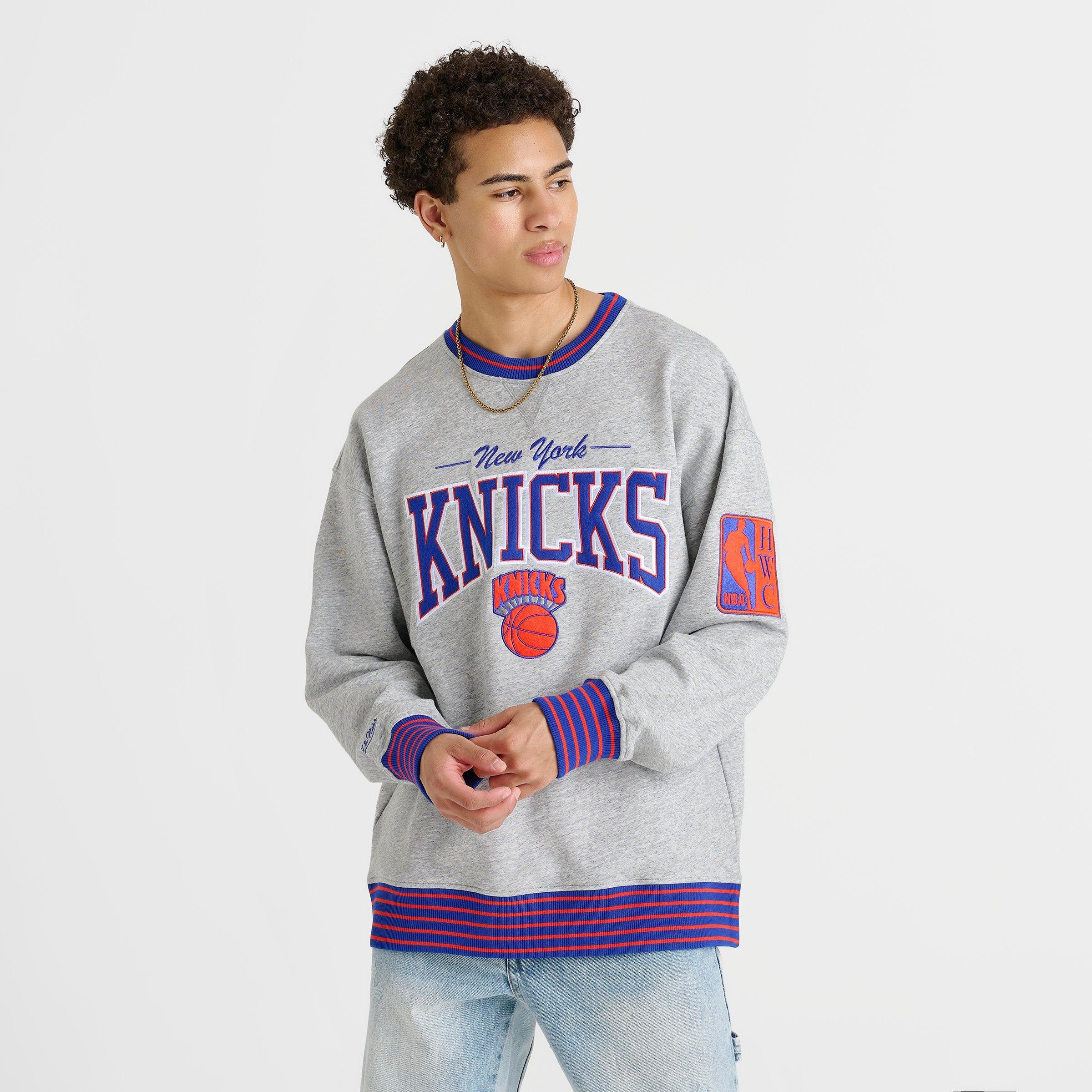 Men's Mitchell & Ness New York Knicks NBA Throw It Back Fleece Crewneck Sweatshirt