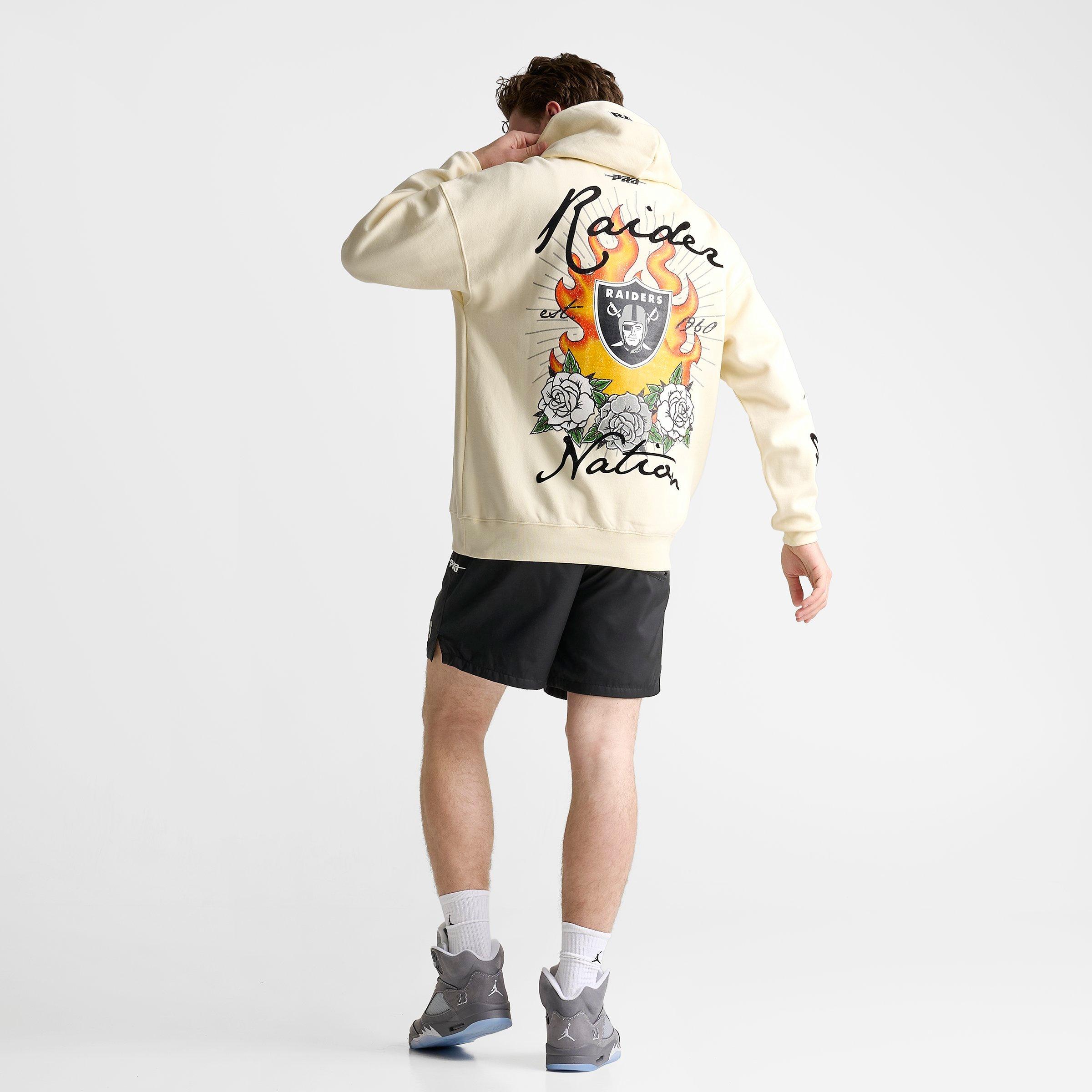 Men's Pro Standard Las Vegas Raiders NFL Fire and Roses Drop Shoulder Pullover Hoodie