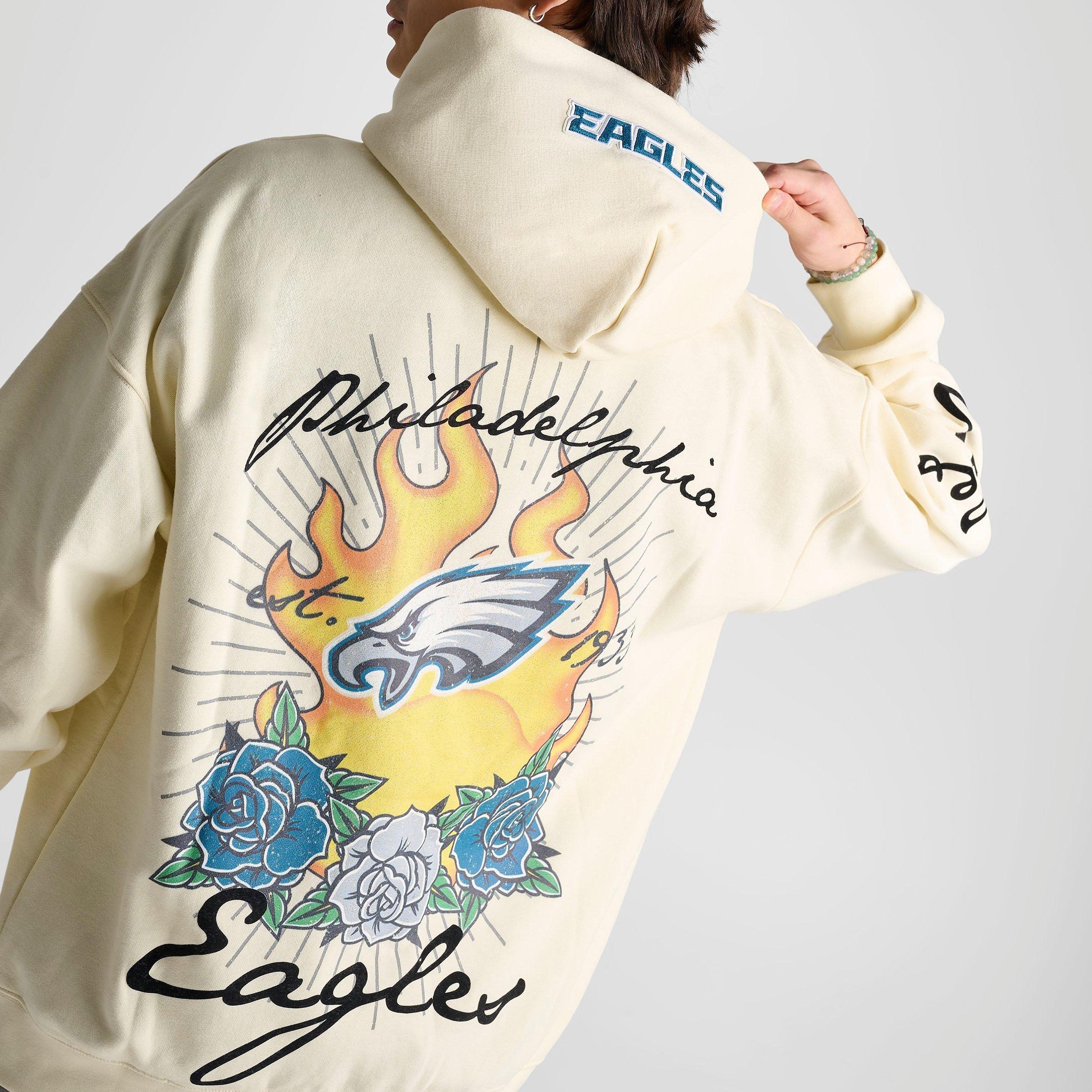 Men's Pro Standard Philadelphia Eagles NFL Fire and Roses Drop Shoulder Pullover Hoodie