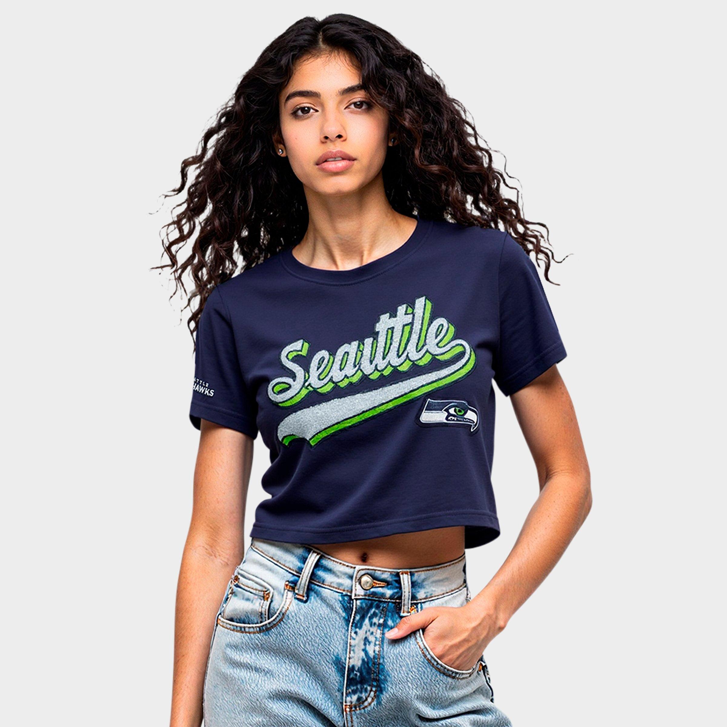 Women's Pro Standard Seattle Seahawks NFL Script Tail Single Jersey Boxy T-Shirt