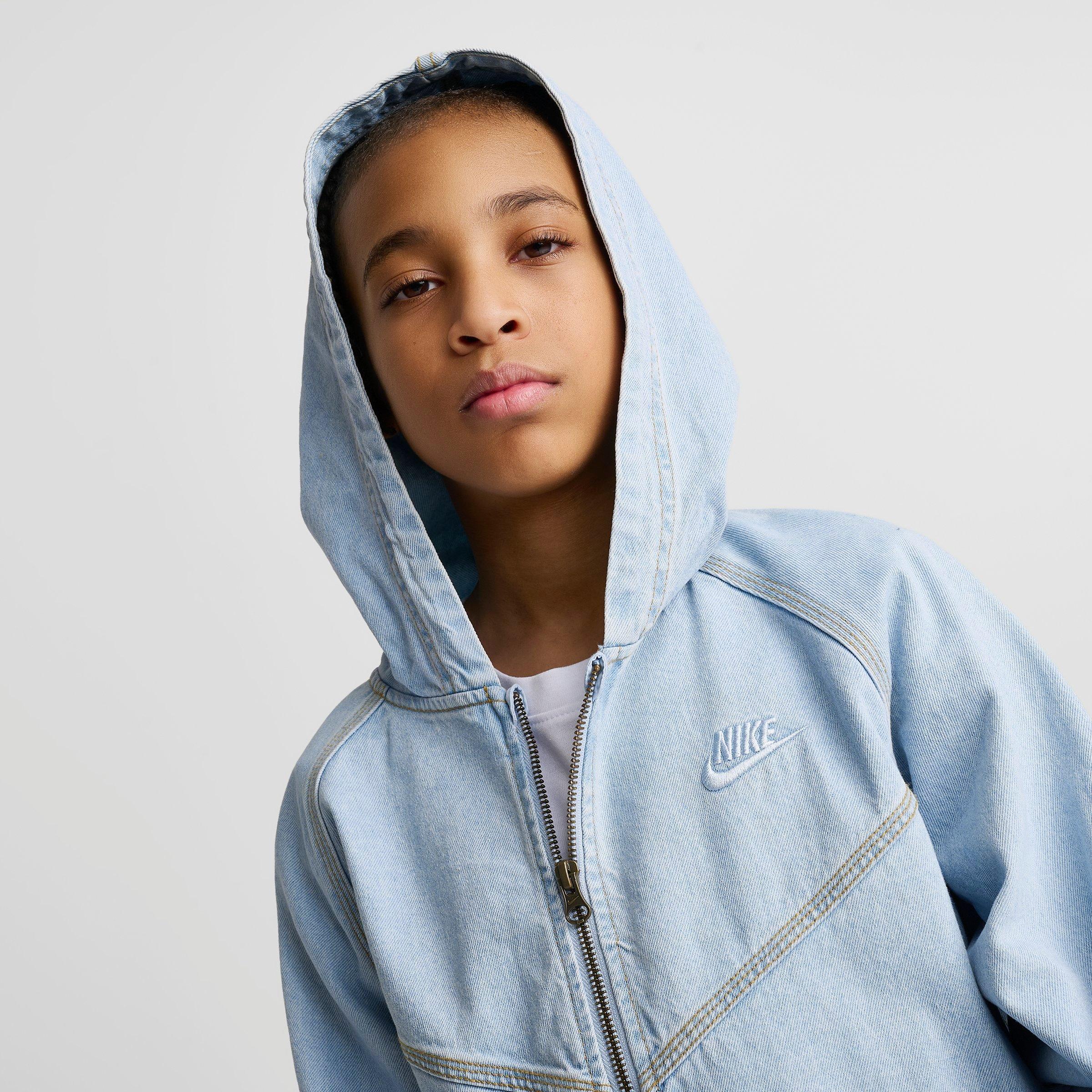 Big Kids' Nike Sportswear Collection Full-Zip Hooded Denim Jacket