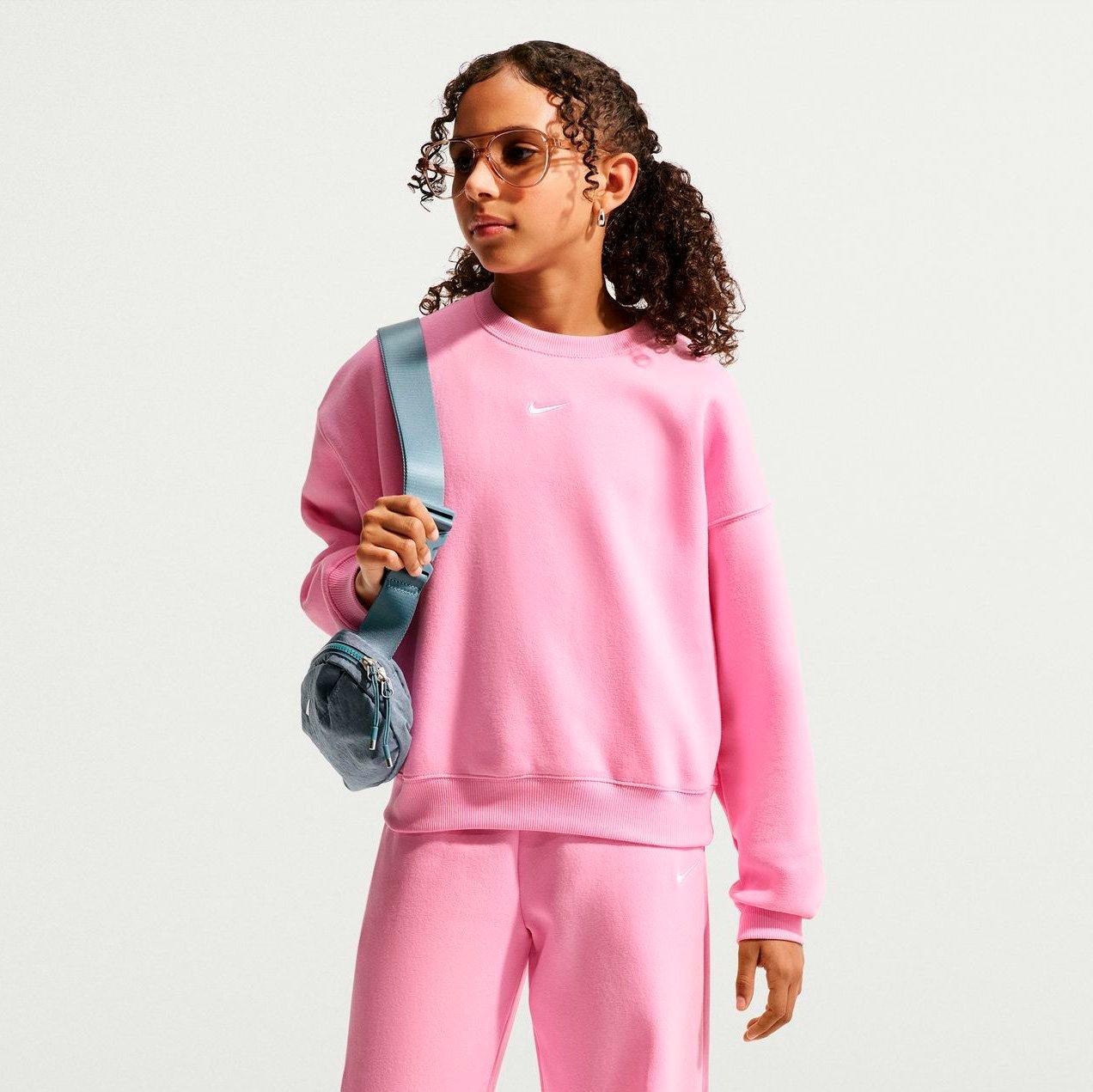 Girls' Big Kids' Nike Sportswear Studio Boxy Fleece Crewneck Sweatshirt