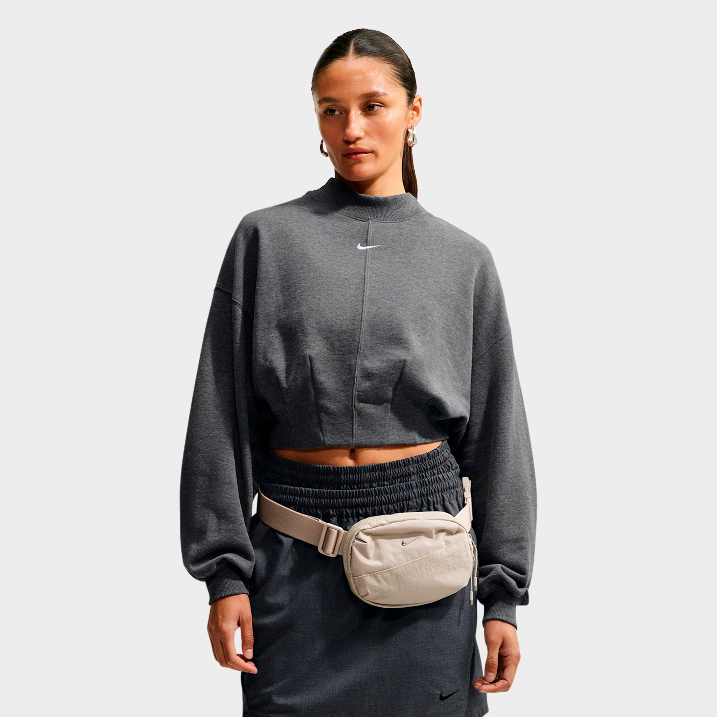 Women's Nike Studio Fleece Lightweight French Terry Oversized Cropped Pleated Crewneck Sweatshirt