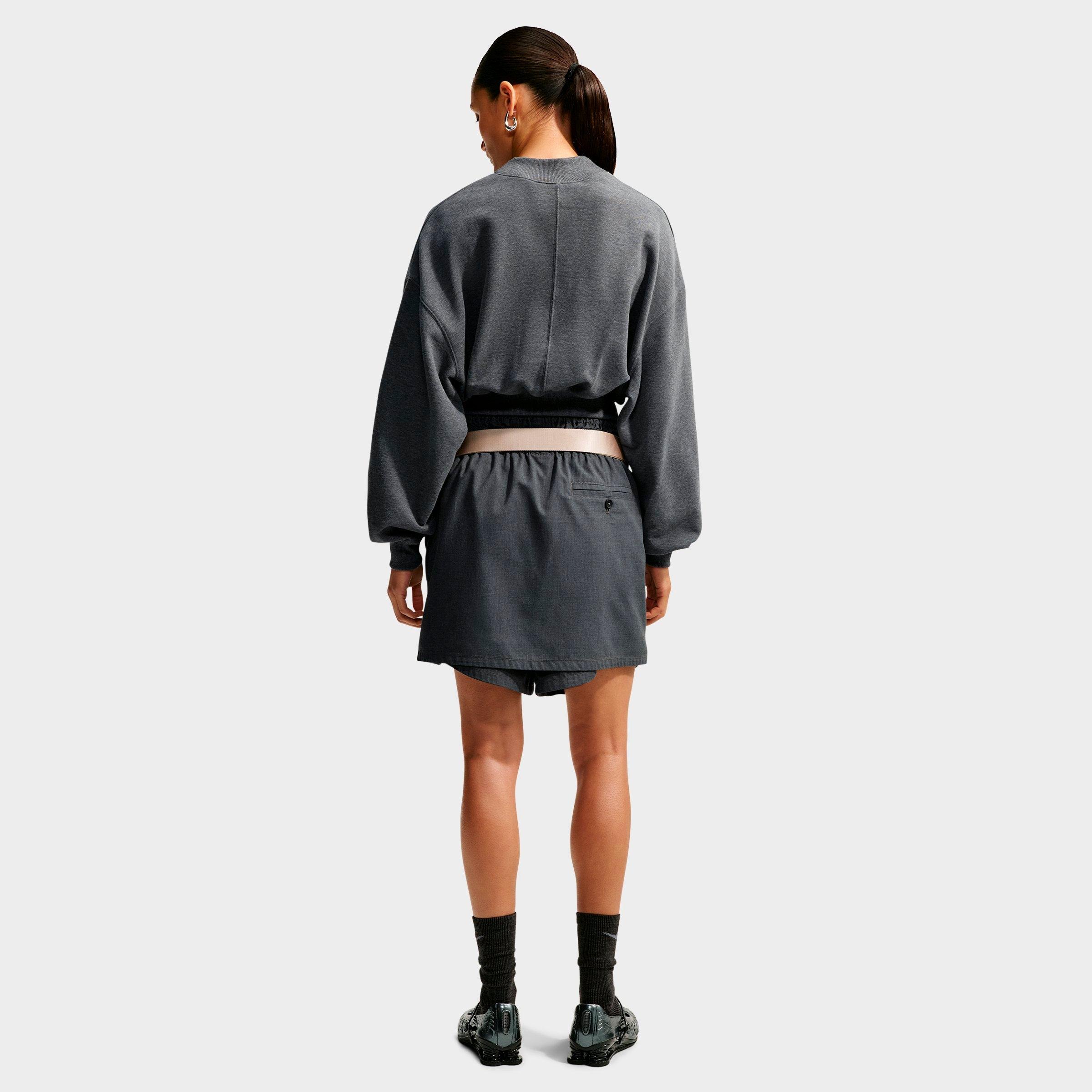 Women's Nike Studio Fleece Lightweight French Terry Oversized Cropped Pleated Crewneck Sweatshirt