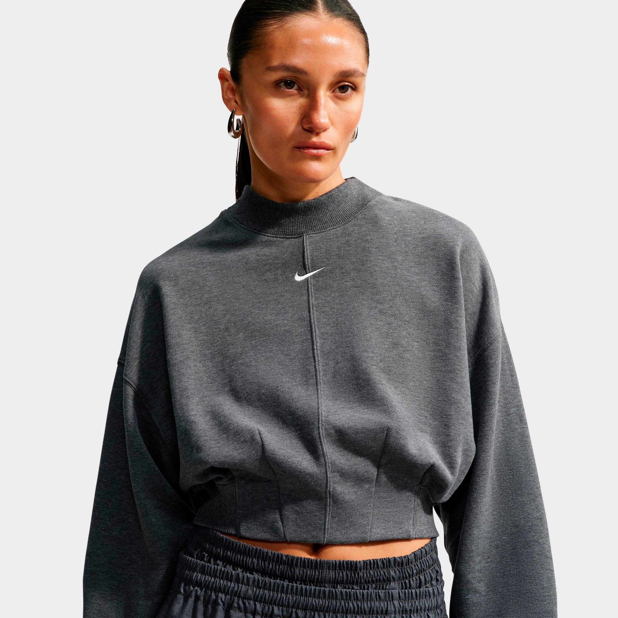 Women's Nike Studio Fleece Lightweight French Terry Oversized Cropped Pleated Crewneck Sweatshirt