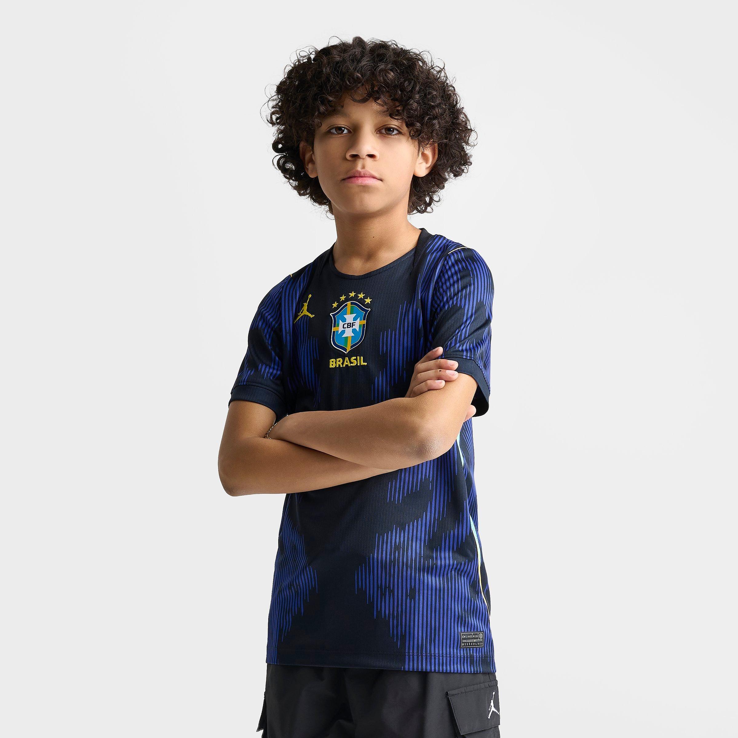 Big Kids' Jordan Brazil 26 Stadium Away Dri-FIT Replica Soccer Jersey