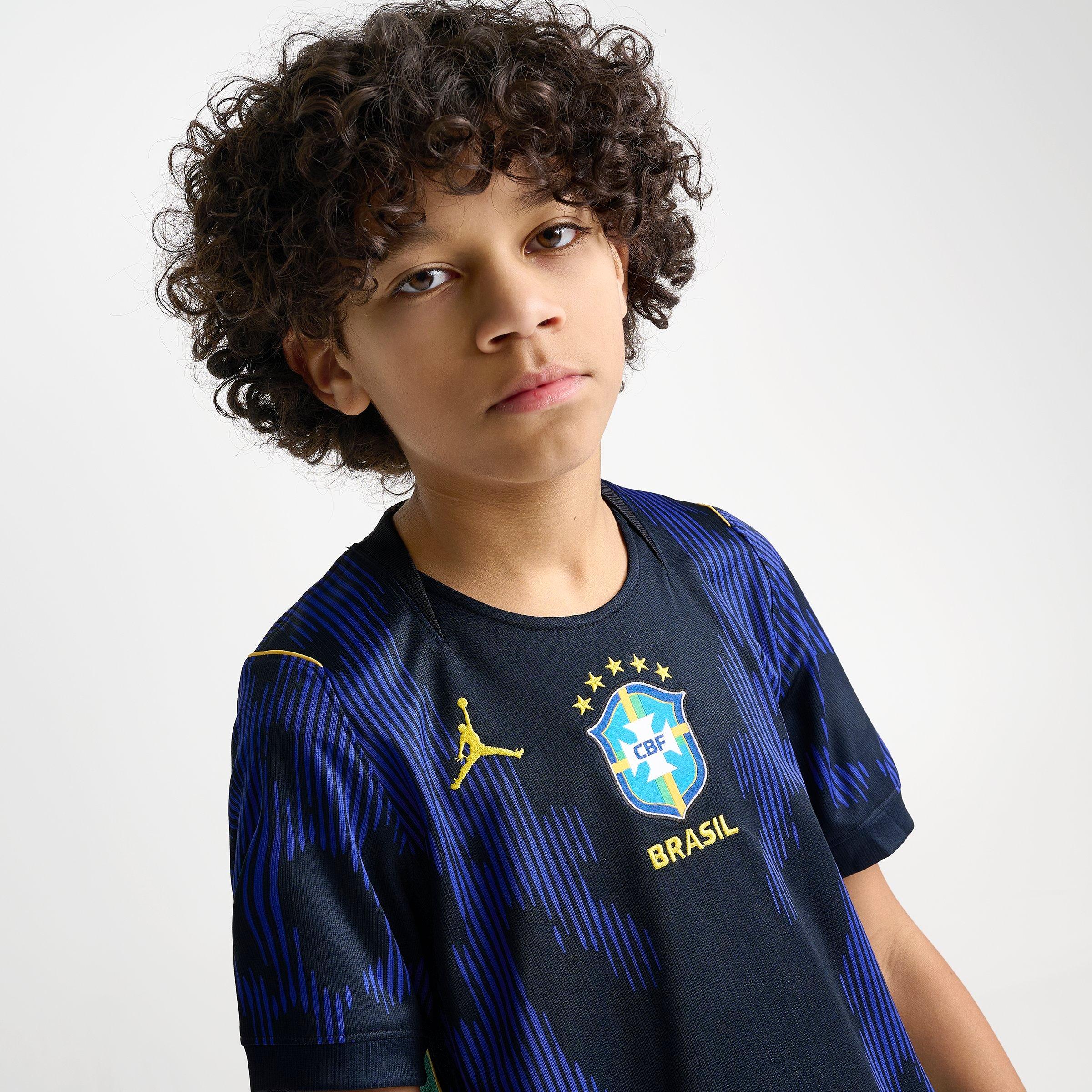 Big Kids' Jordan Brazil 26 Stadium Away Dri-FIT Replica Soccer Jersey
