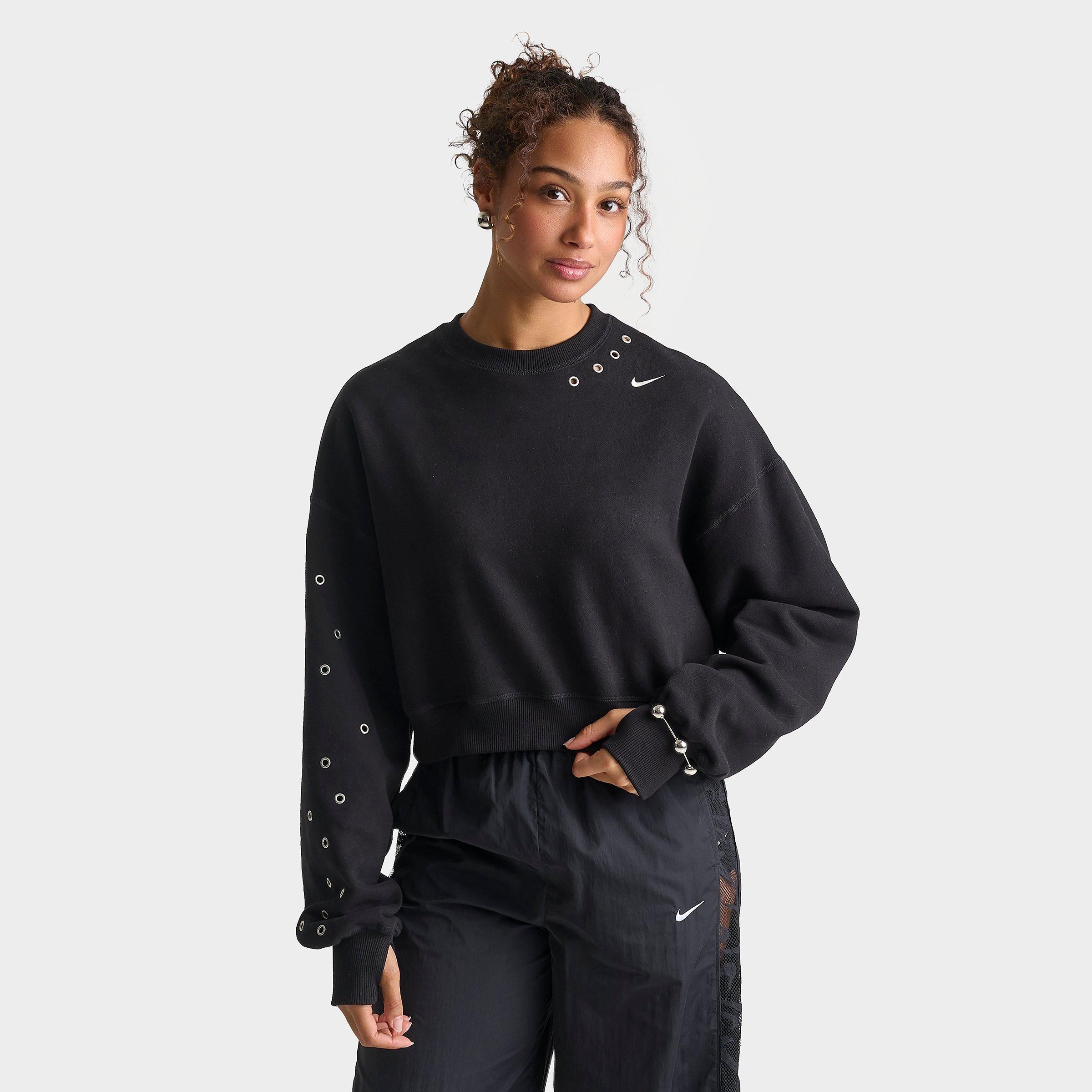 Women's Nike Studio Fleece Medium Weight Grommet Oversized Cropped Crewneck Sweatshirt