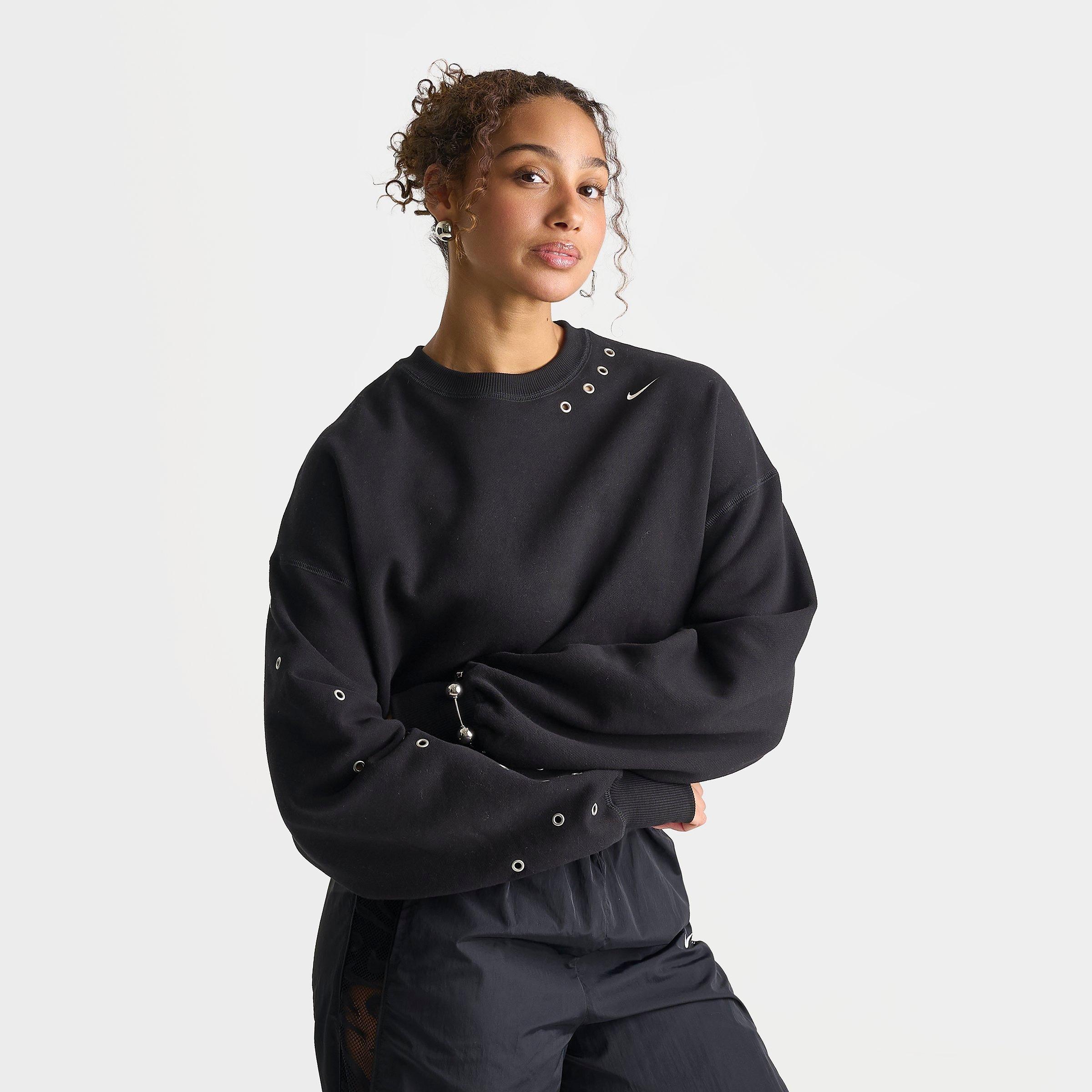 Women's Nike Studio Fleece Medium Weight Grommet Oversized Cropped Crewneck Sweatshirt