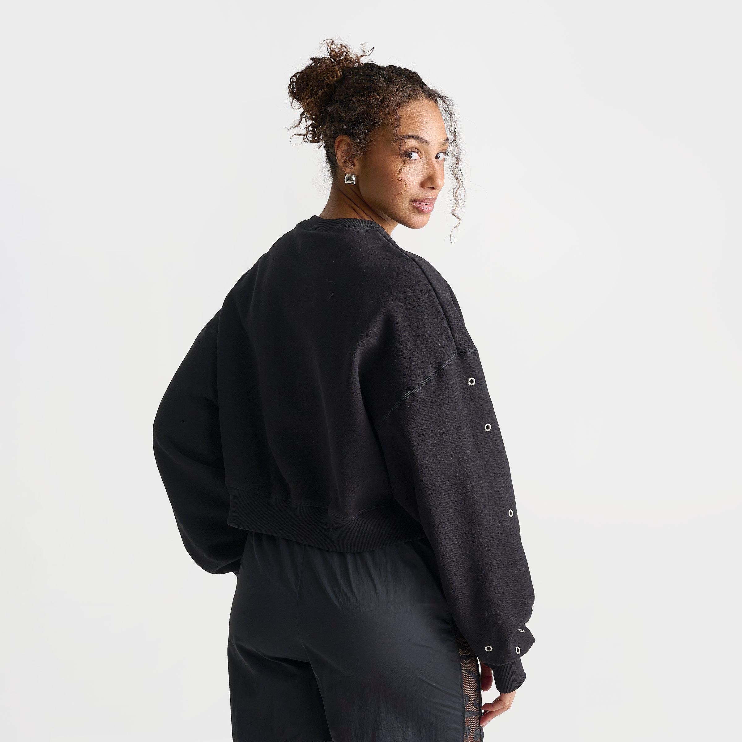 Women's Nike Studio Fleece Medium Weight Grommet Oversized Cropped Crewneck Sweatshirt