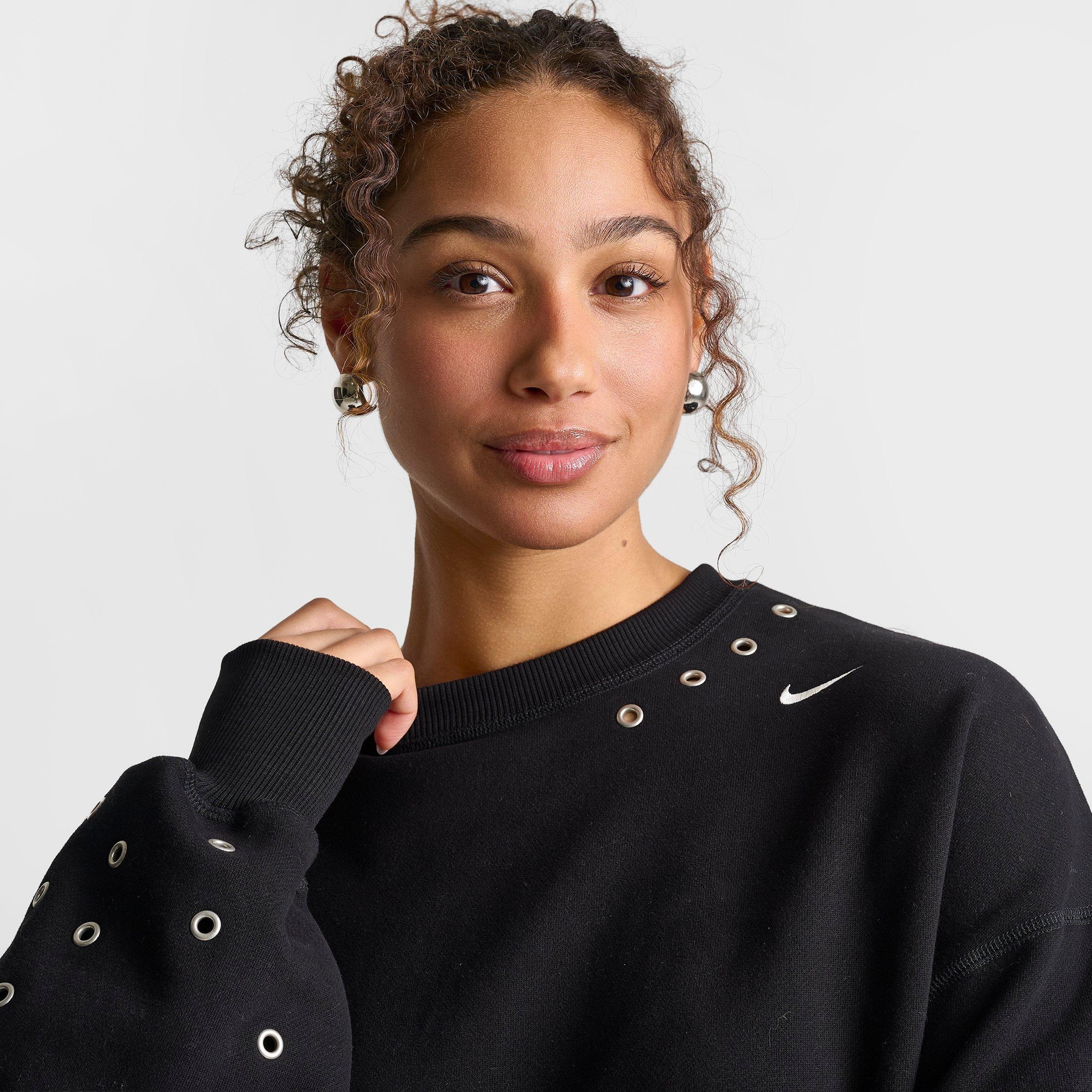 Women's Nike Studio Fleece Medium Weight Grommet Oversized Cropped Crewneck Sweatshirt