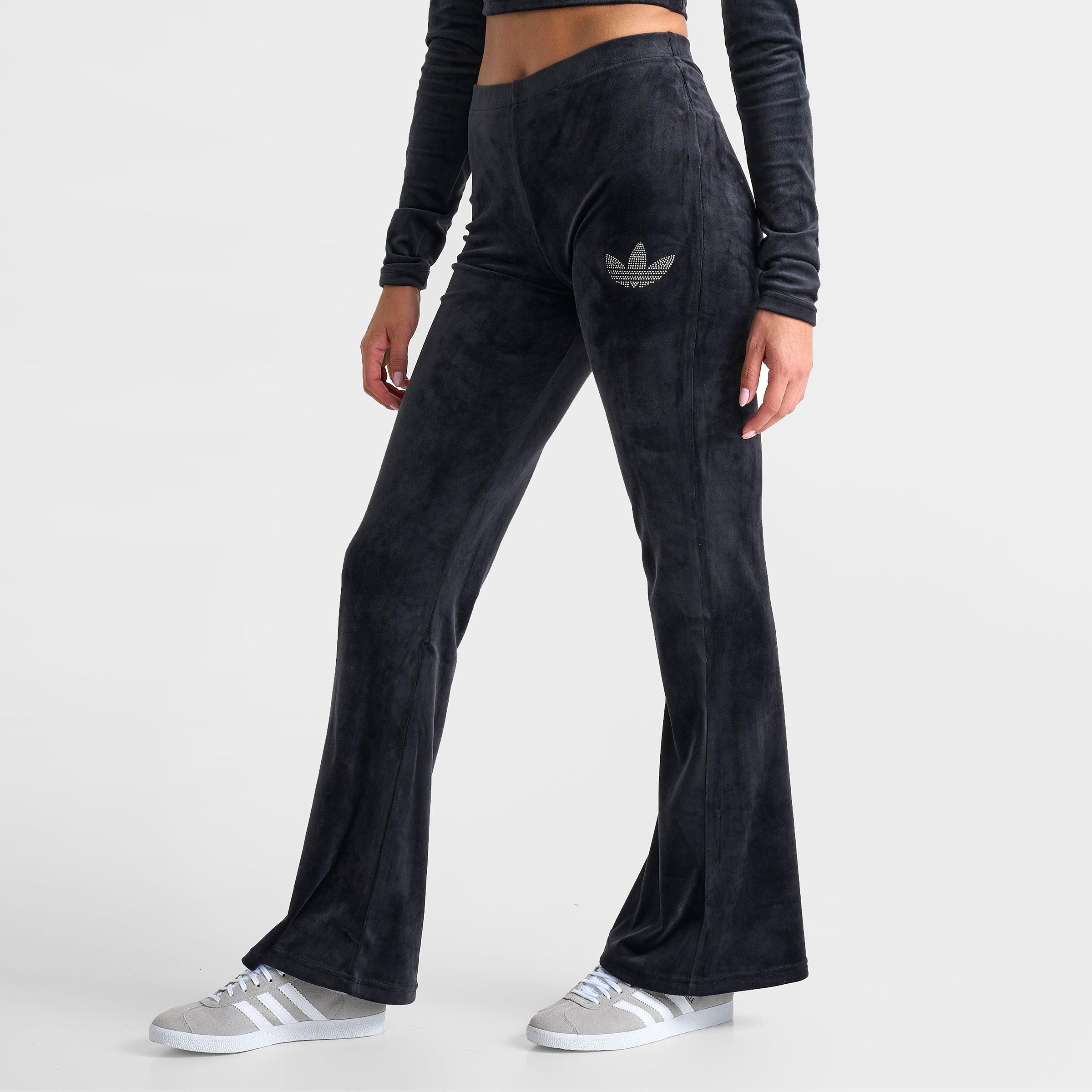 ★adidas★ Rhinestone Trefoil Velvet Pants Black IY5468 adidas Velvet Pants With Rhinestone Trefoil - Black | Free