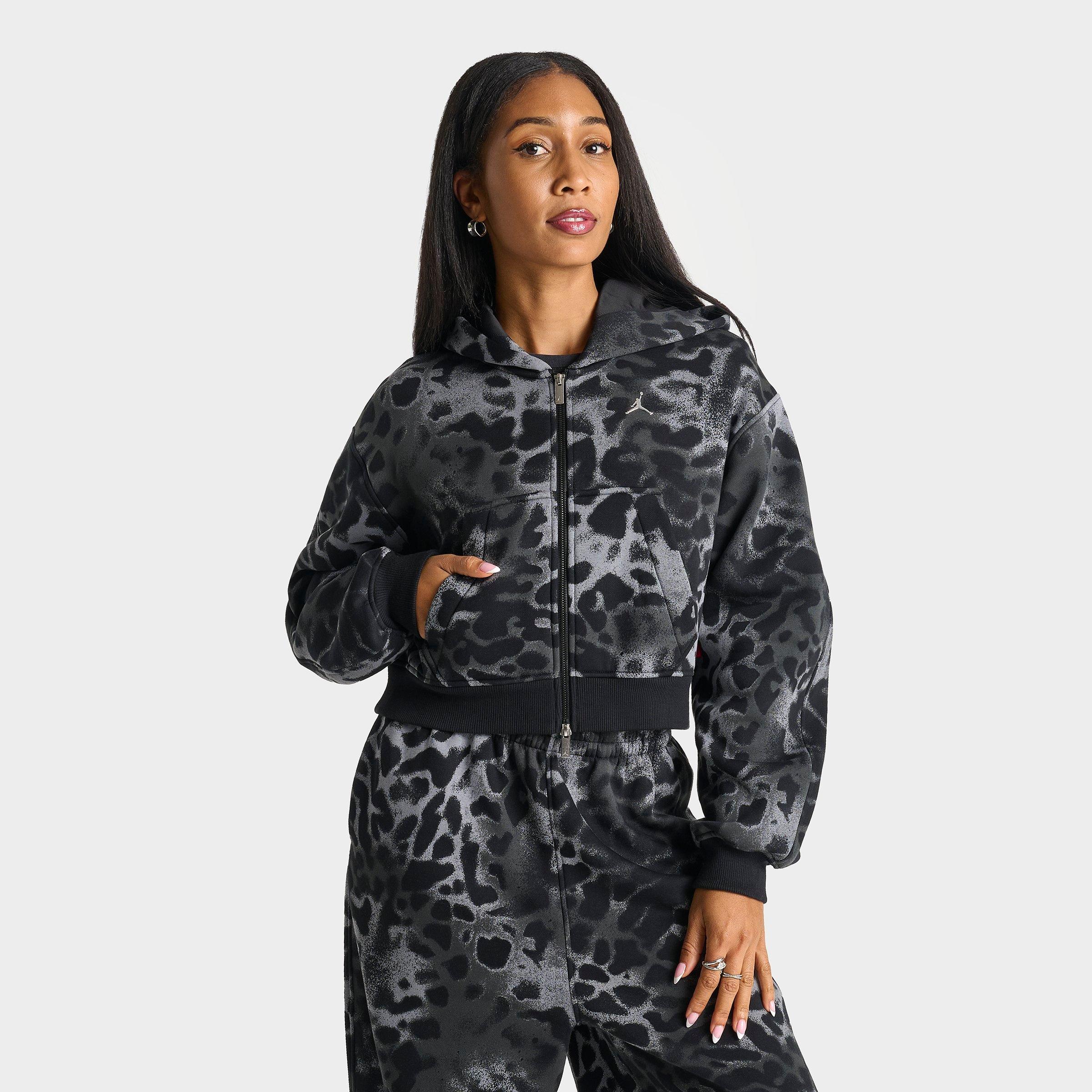 Women's Jordan Brooklyn Fleece Animal Print Cropped Full-Zip Hoodie