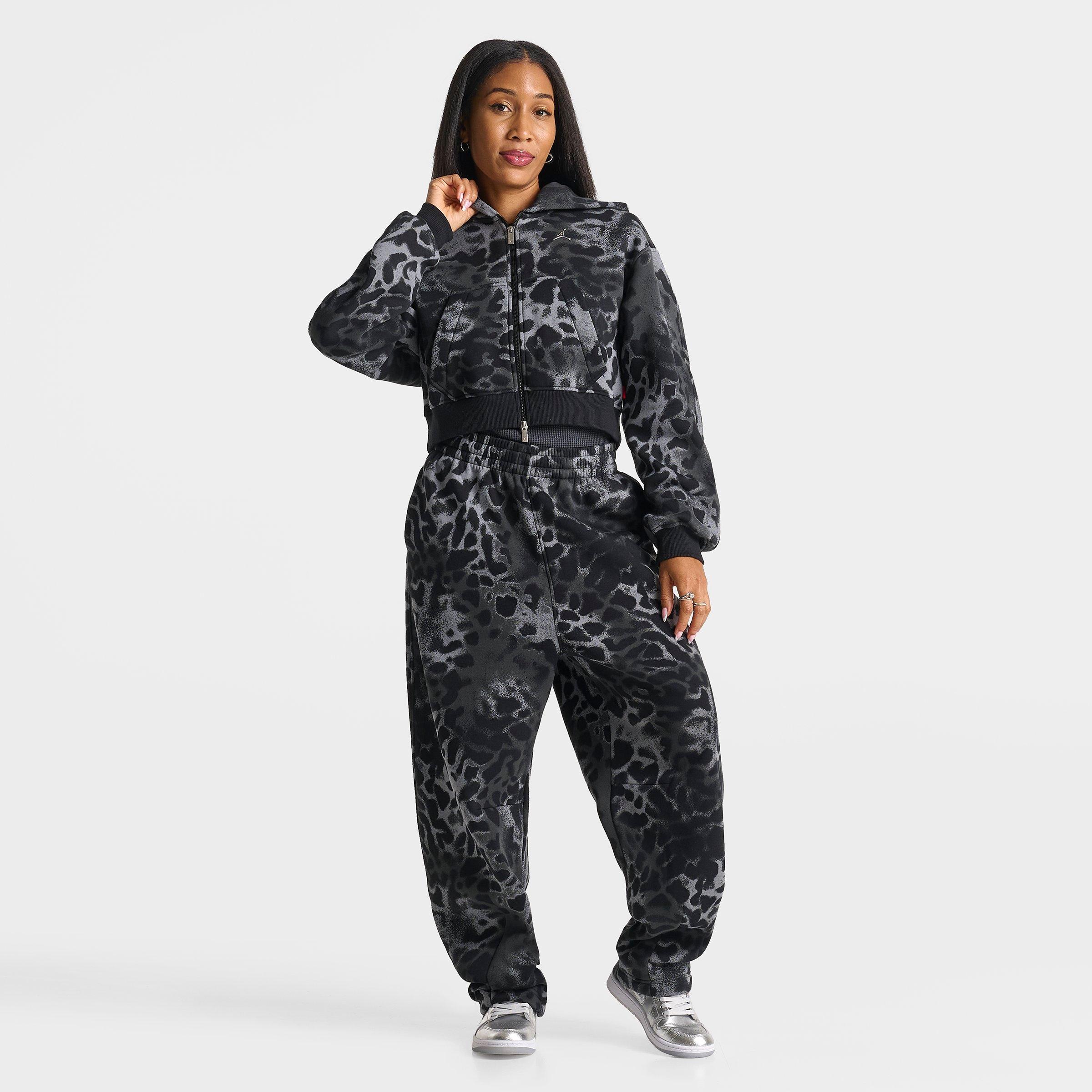 Women's Jordan Brooklyn Fleece Animal Print Cropped Full-Zip Hoodie