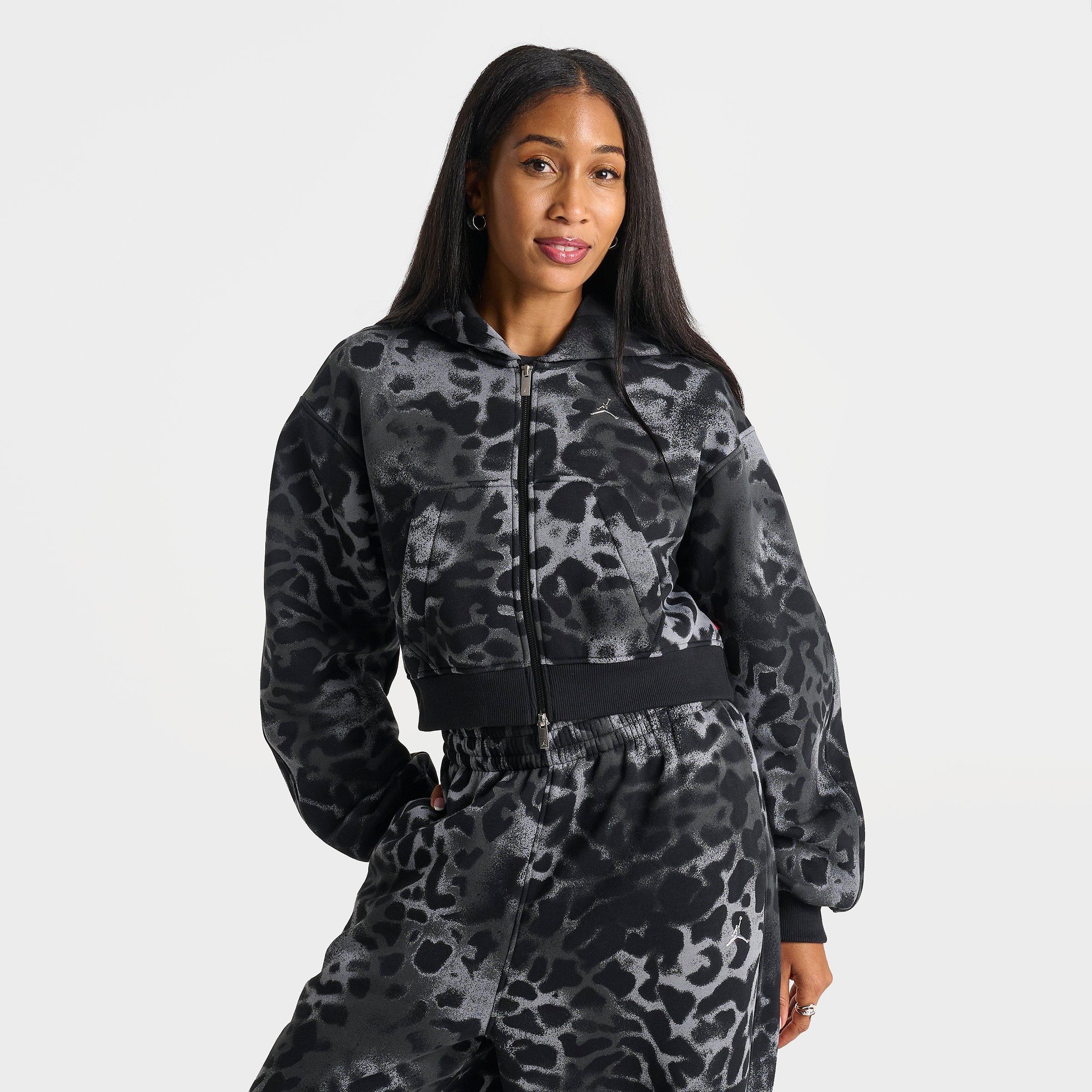 Women's Jordan Brooklyn Fleece Animal Print Cropped Full-Zip Hoodie