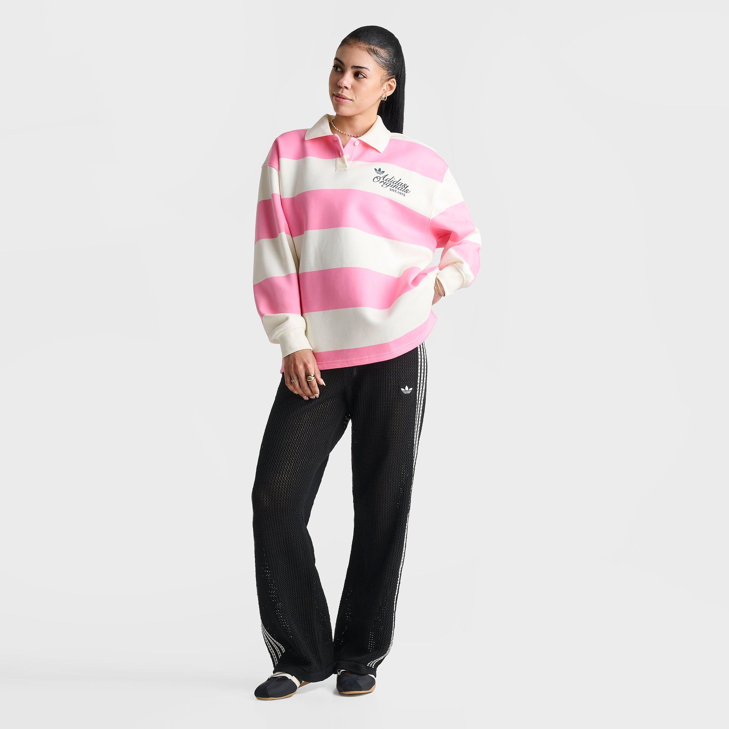 Women's adidas Originals Striped Long-Sleeve Collar Crewneck Sweatshirt