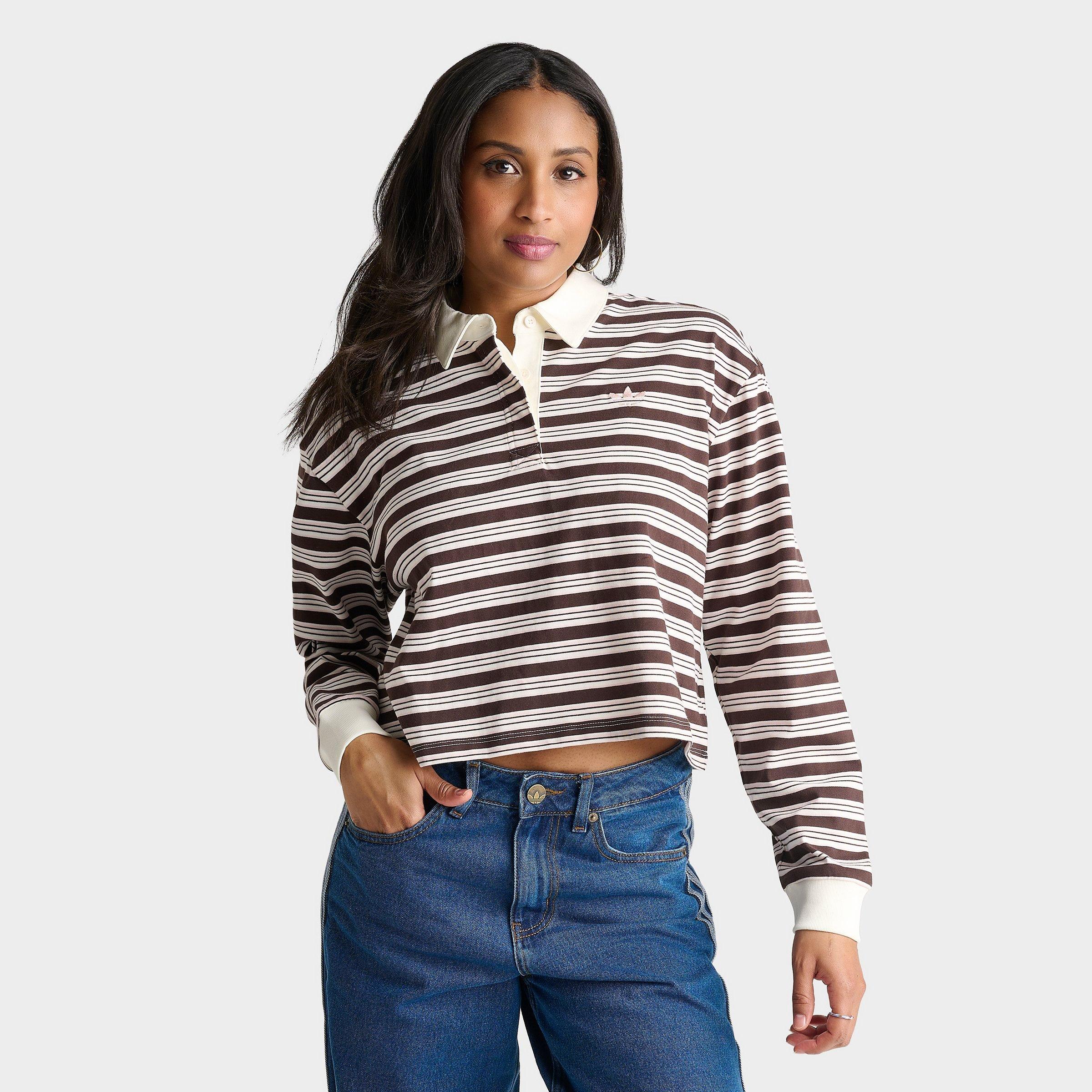 Women's adidas Originals Striped OVZD Long-Sleeve Polo T-Shirt