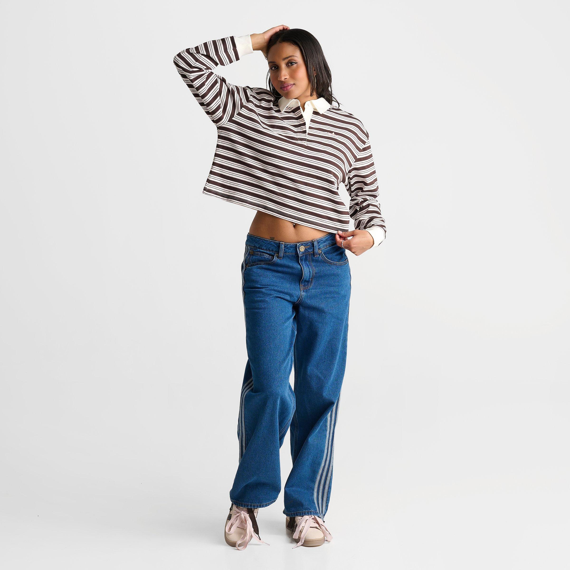 Women's adidas Originals Striped OVZD Long-Sleeve Polo T-Shirt