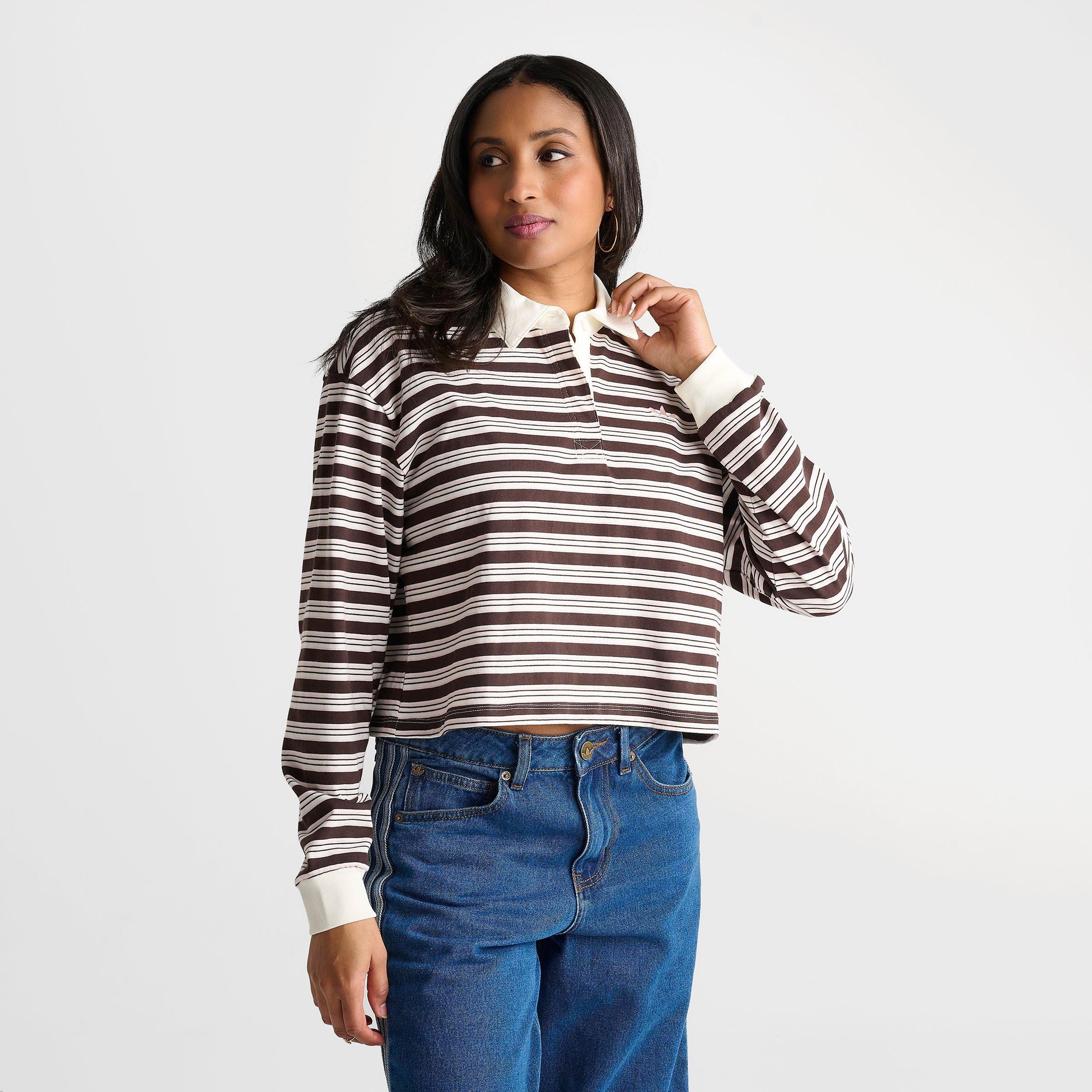 Women's adidas Originals Striped OVZD Long-Sleeve Polo T-Shirt