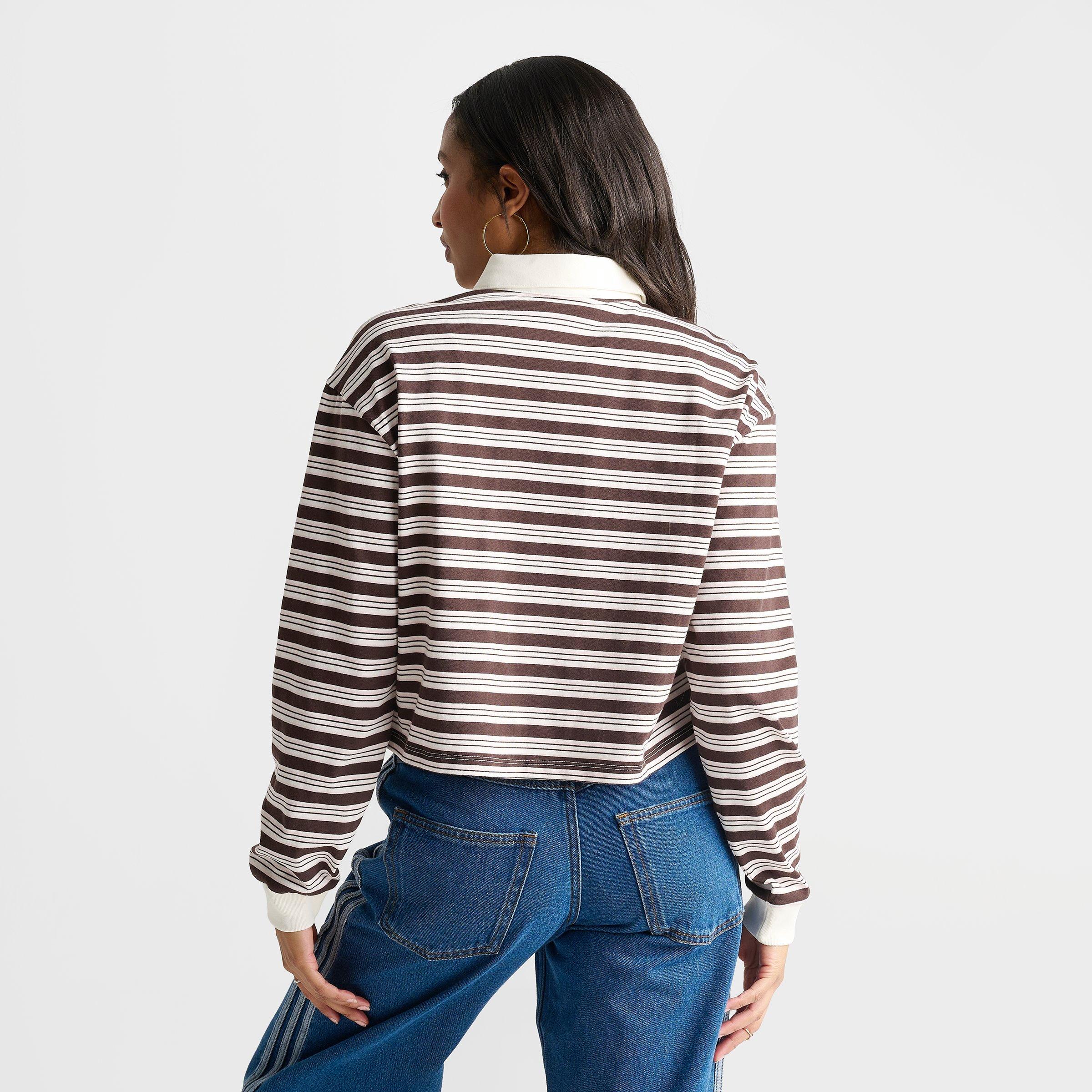 Women's adidas Originals Striped OVZD Long-Sleeve Polo T-Shirt