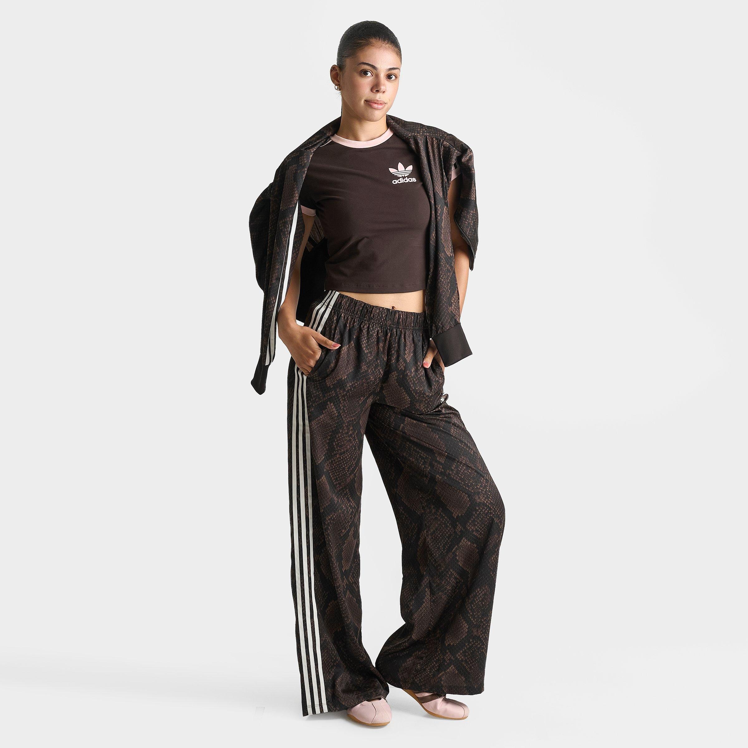 Women's adidas Originals Satin Snake Print Wide Leg Track Pants