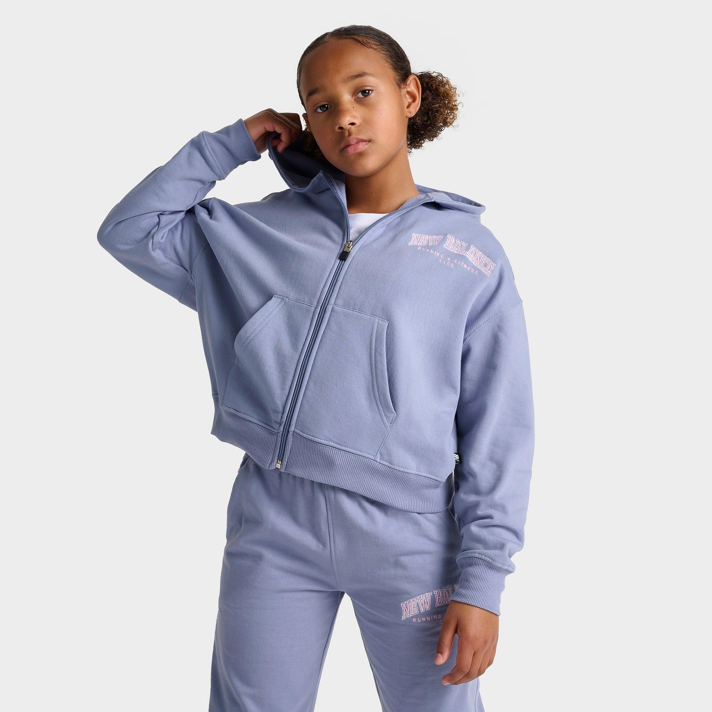 Girls' New Balance Club Fleece Cropped Full-Zip Hoodie
