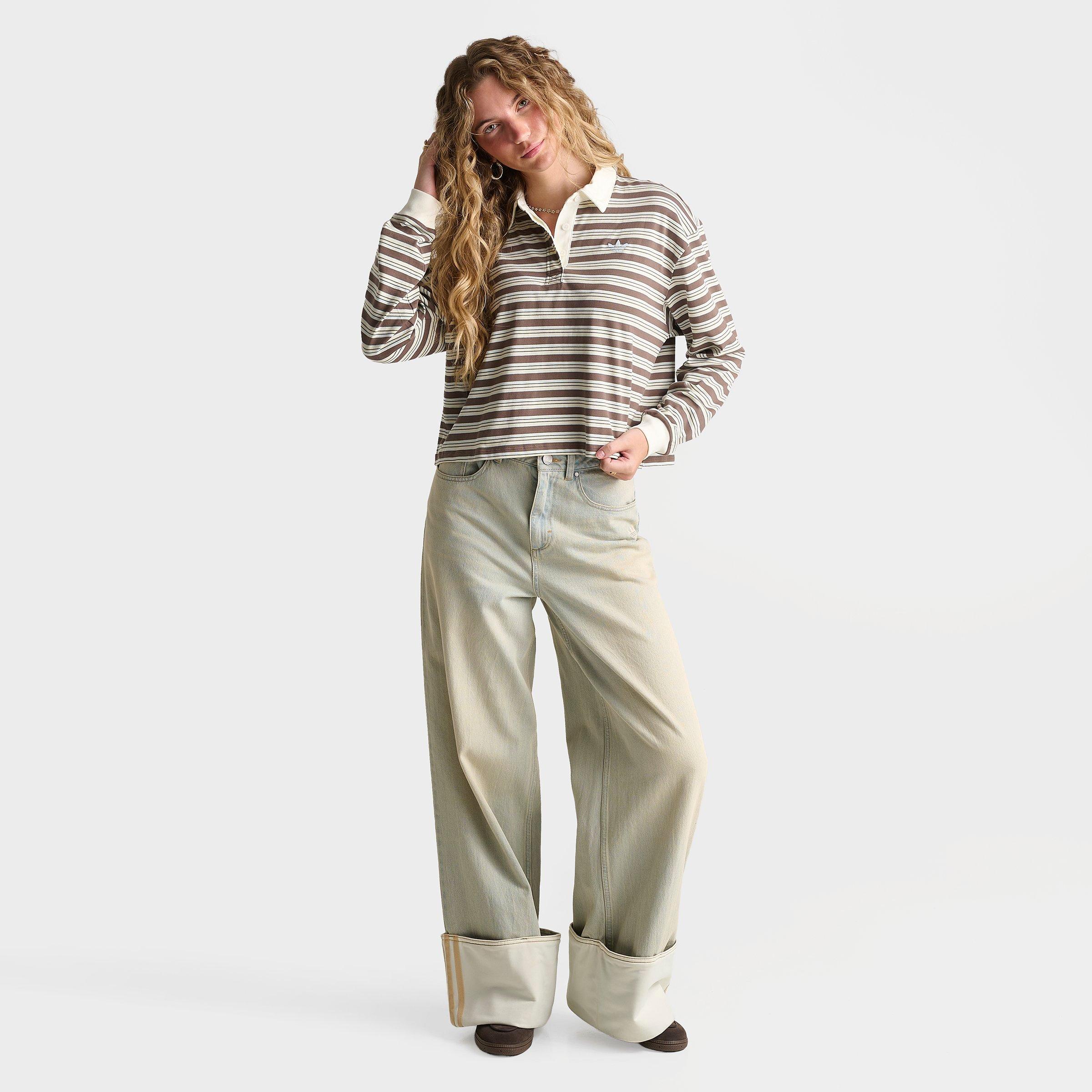 Women's adidas Originals Striped OVZD Long-Sleeve Polo T-Shirt