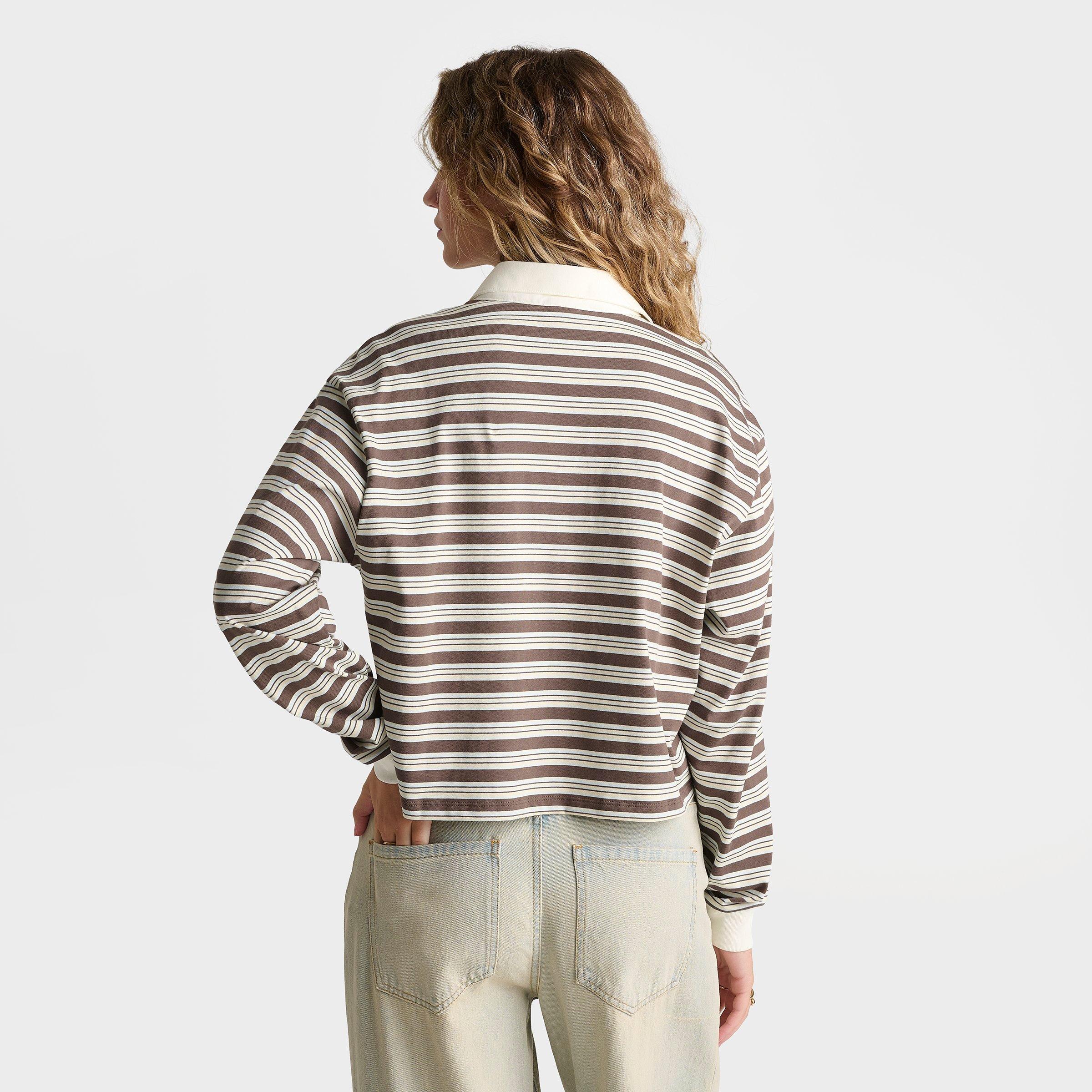 Women's adidas Originals Striped OVZD Long-Sleeve Polo T-Shirt