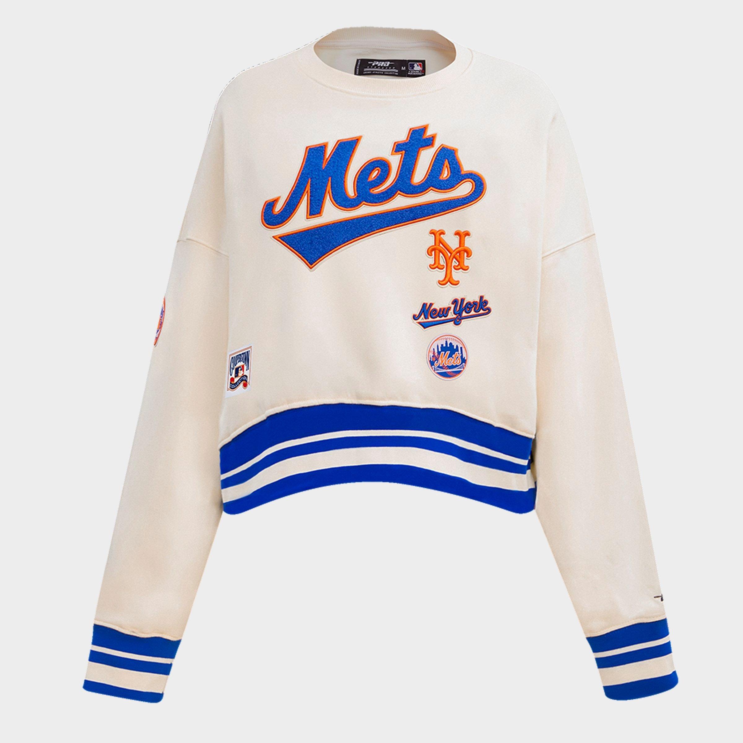 Women's Pro Standard New York Mets MLB Retro Classic Rib Fleece Crewneck Sweatshirt