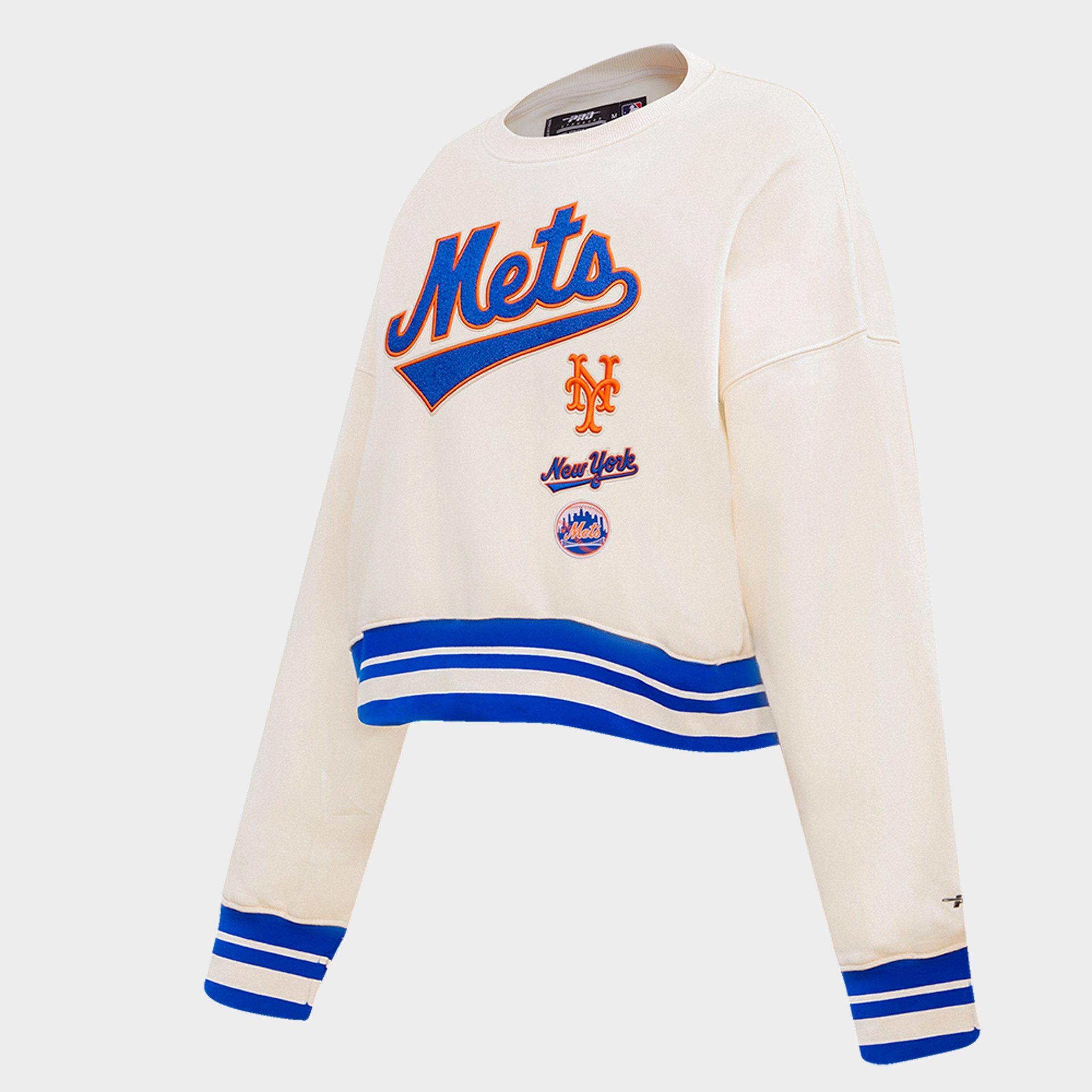 Women's Pro Standard New York Mets MLB Retro Classic Rib Fleece Crewneck Sweatshirt