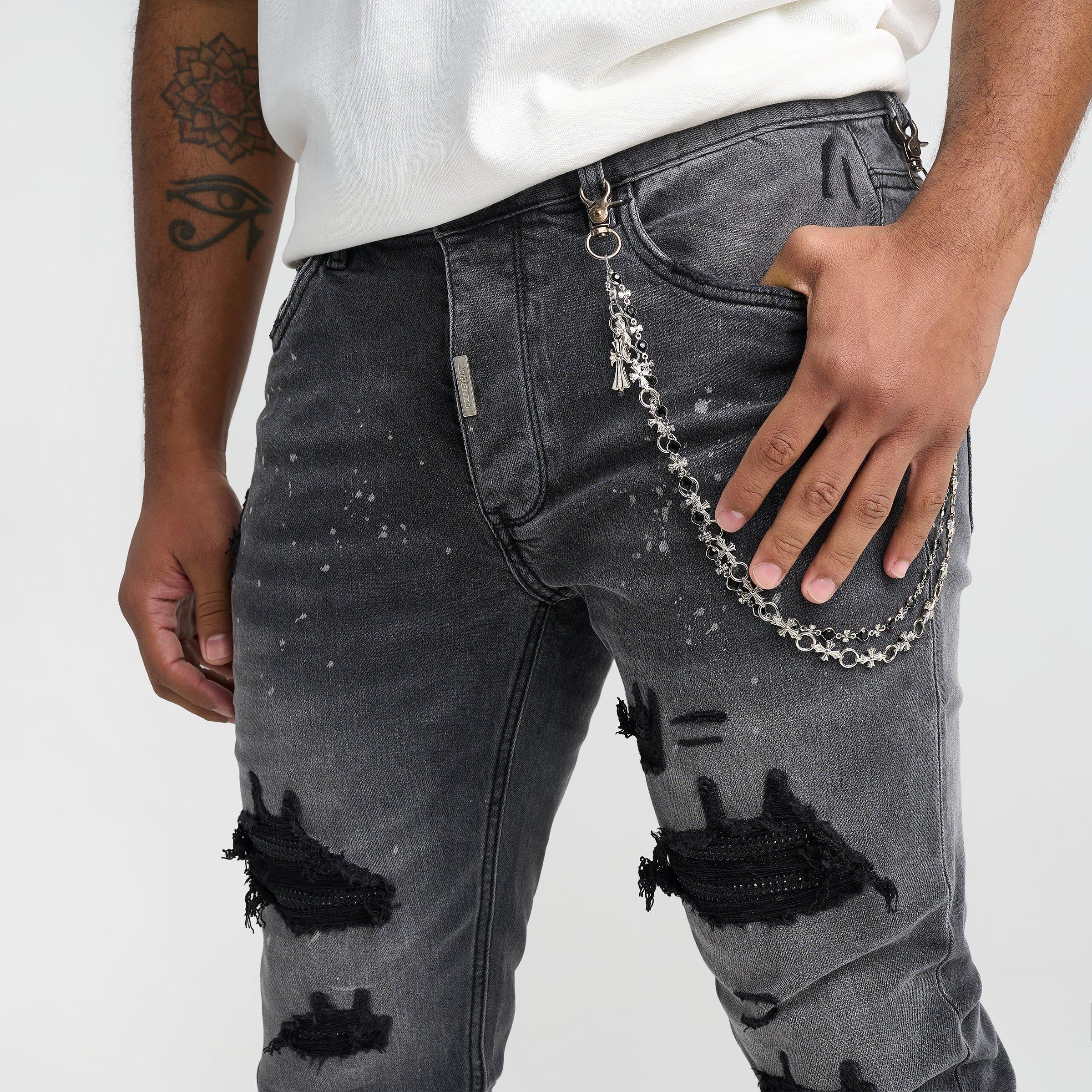 Men's Lorenzo Diamante Dillon Chain Slim Denim Jeans