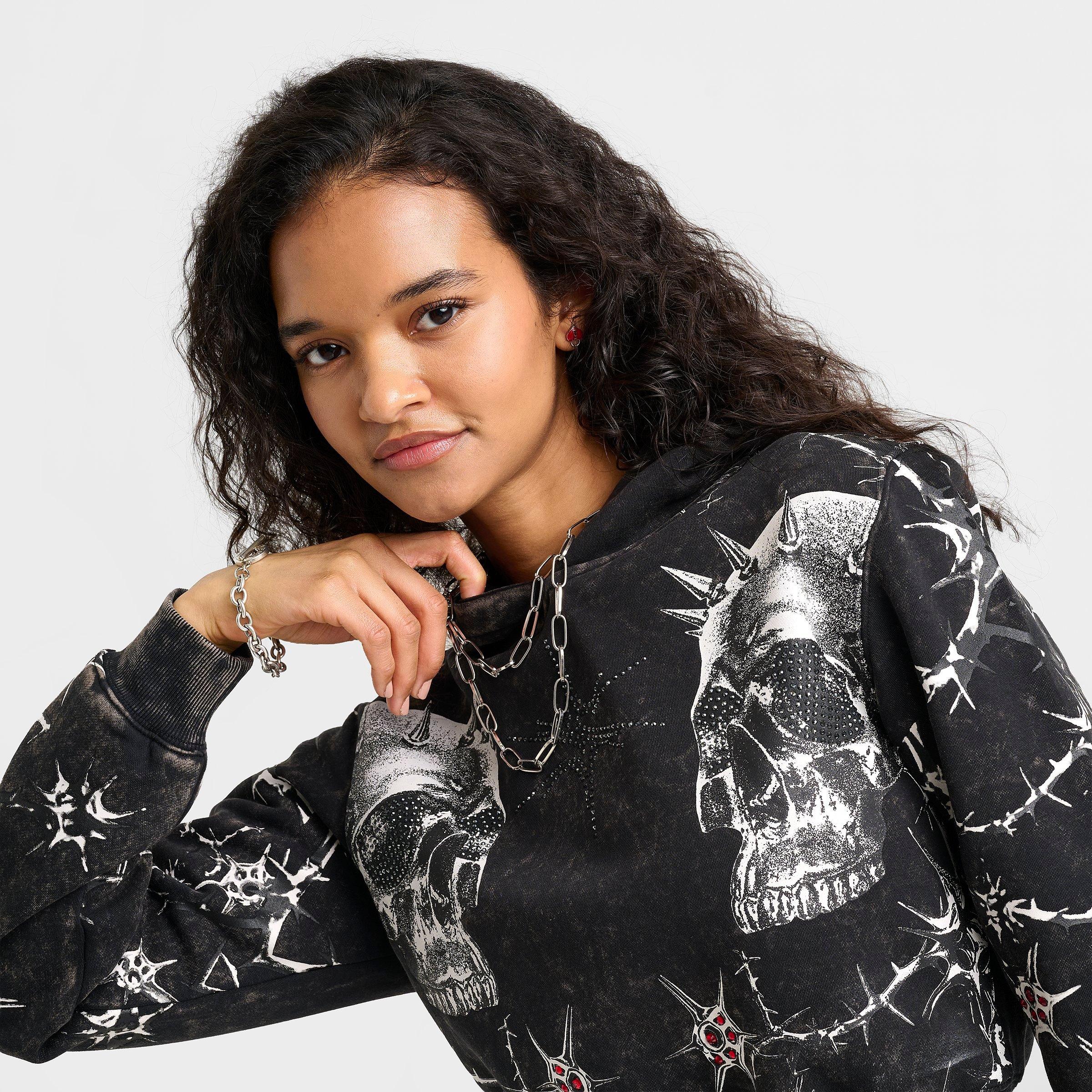 Women's Smoke Rise Amber Skull Cropped Fleece Hoodie