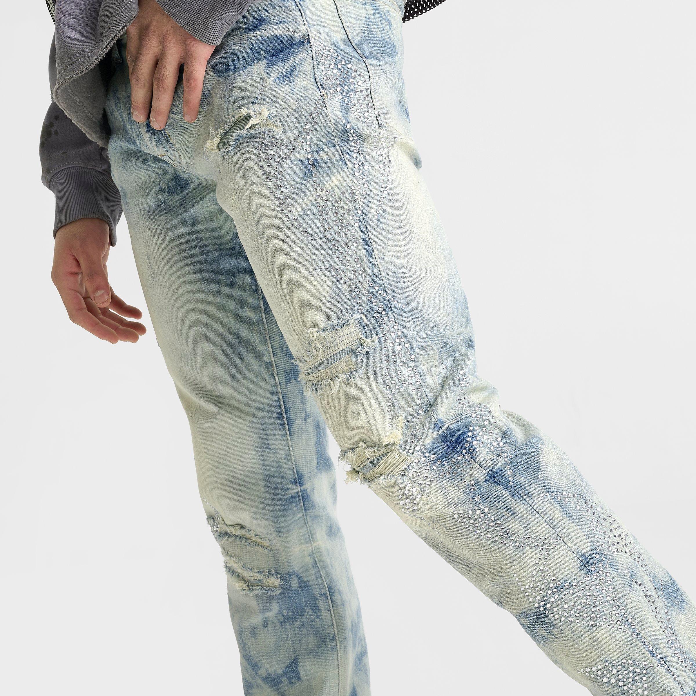 Men's Smoke Rise Rhinestone Scorpion Ripped Denim Jeans