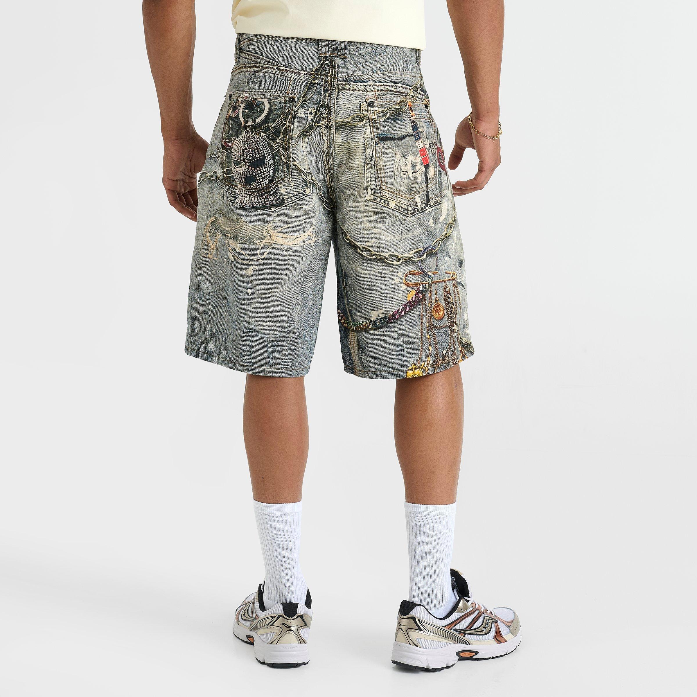 Men's PREME Chain Baggy Denim Jean Shorts