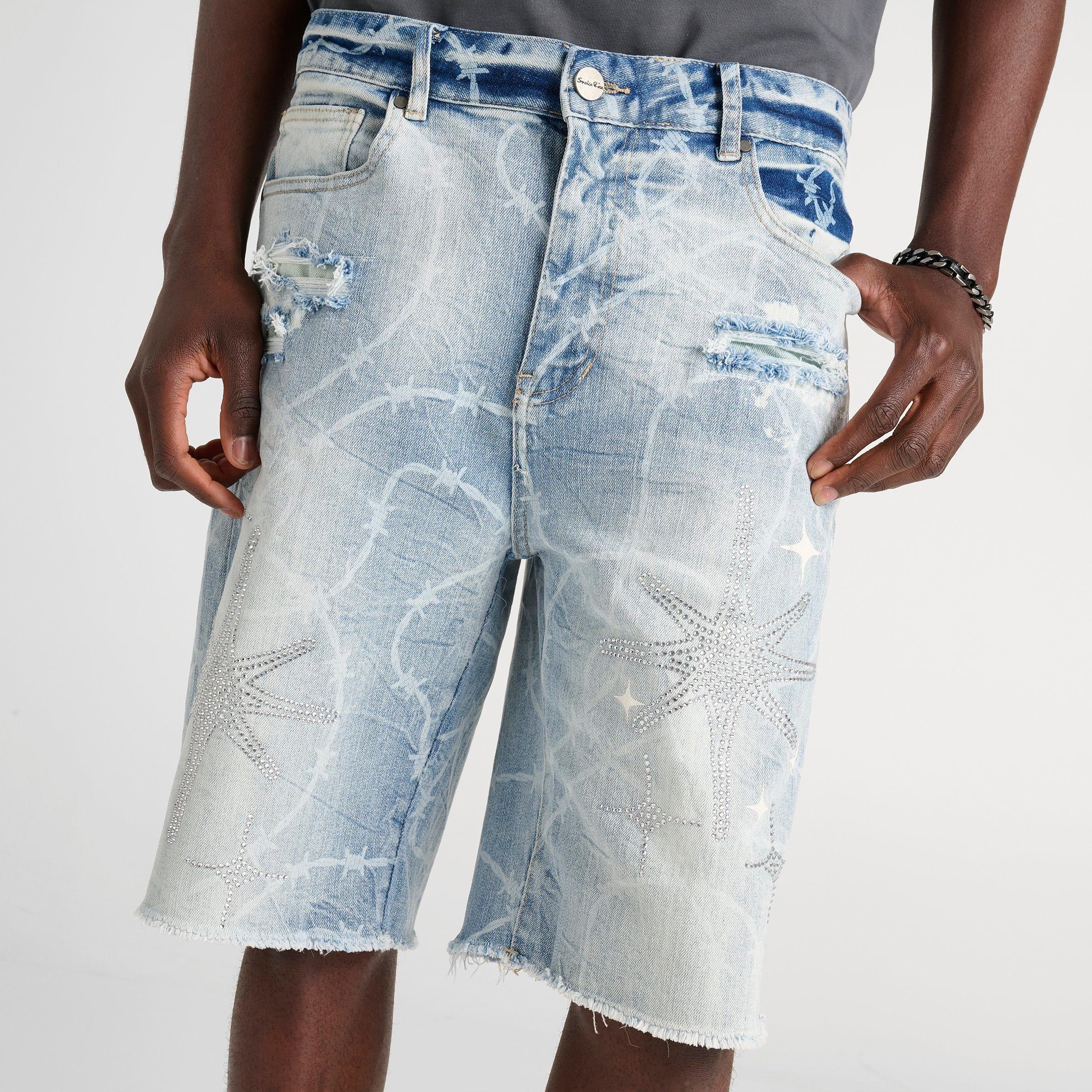 Men's Smoke Rise Washed Rhinestone Denim Shorts