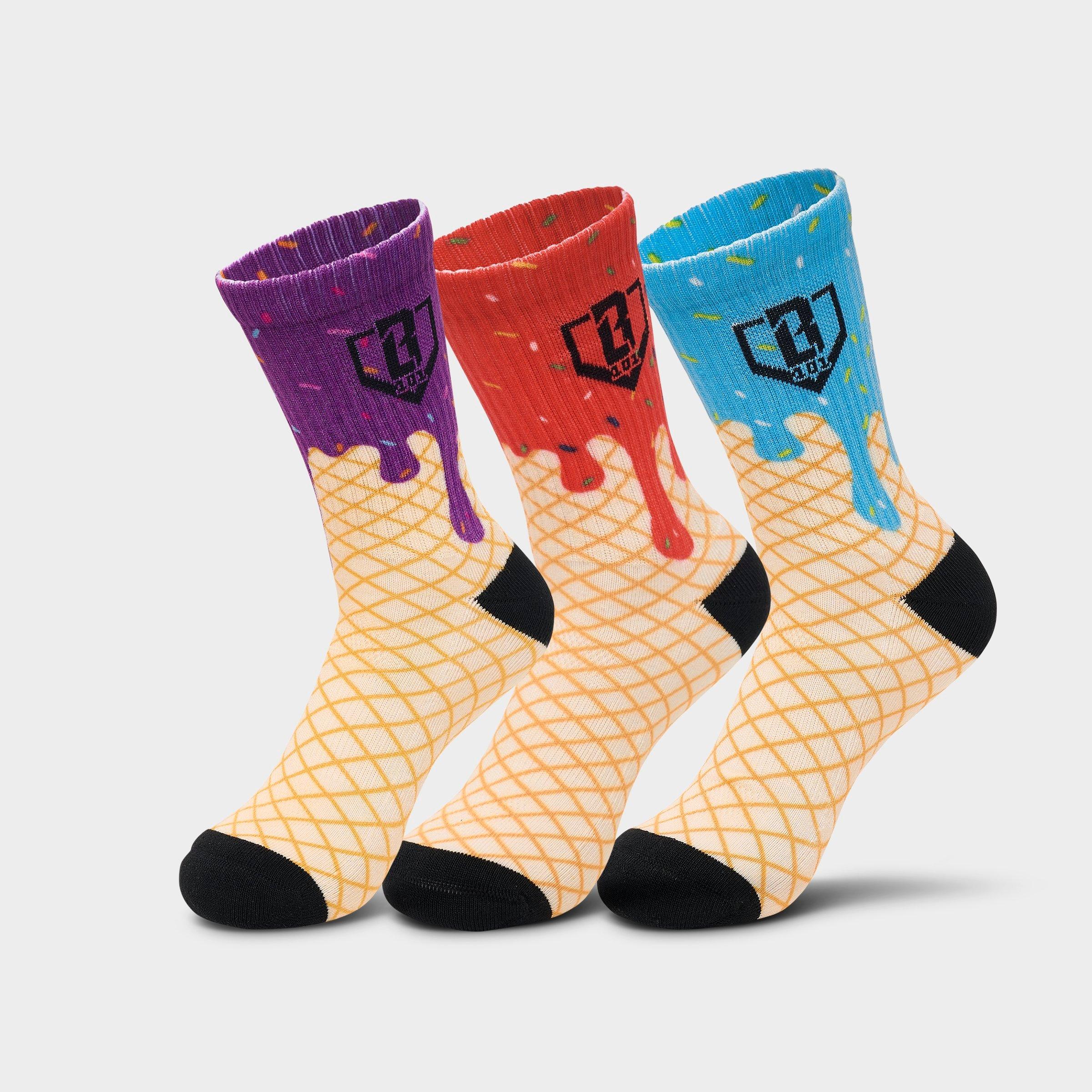 Big Kids' Baseball Lifestyle 101 Ice Cream Performance Crew Socks (3-Pack)
