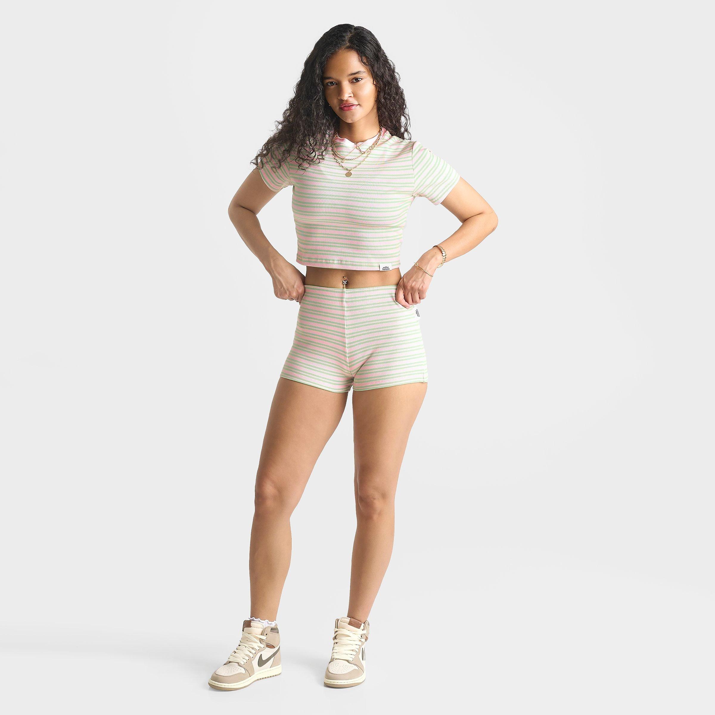 Women's Unlike Humans Ribbed Striped Mini Shorts
