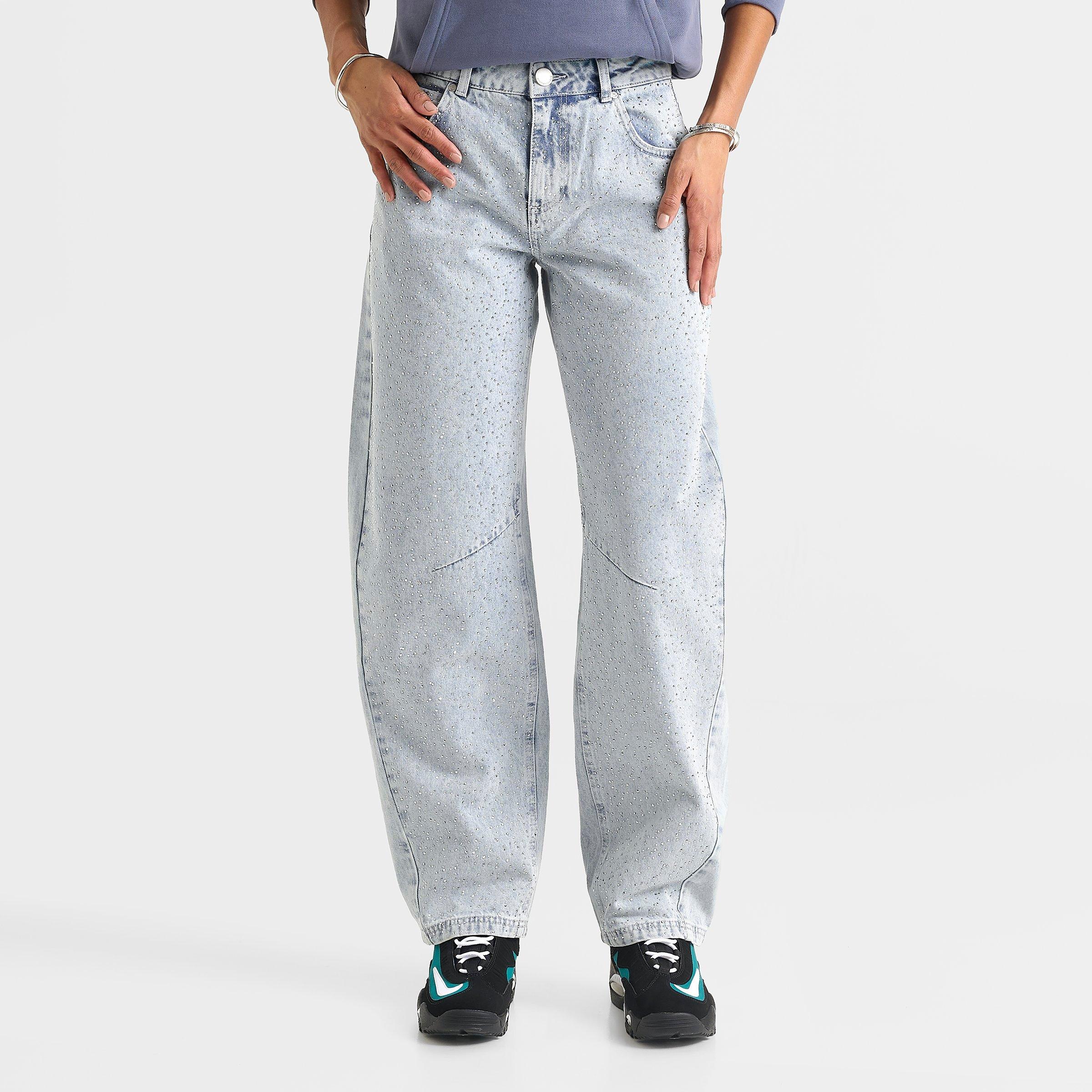 Women's Unlike Humans Rhinestone Baggy Jeans