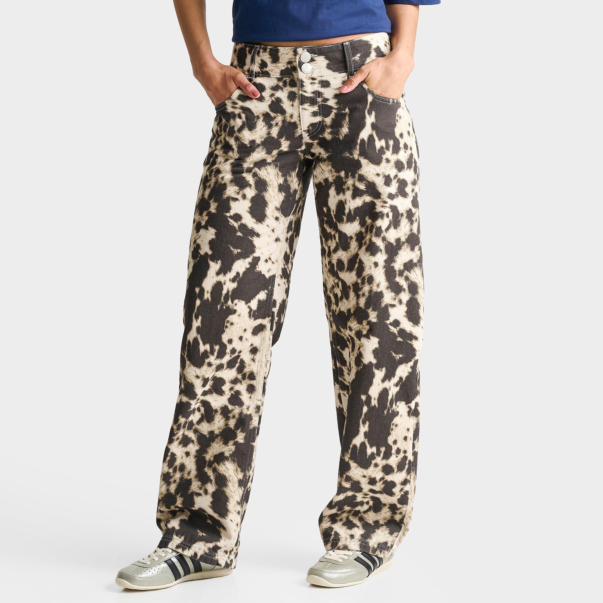 Women's Unlike Humans Low Rise Cow Print Denim Jeans