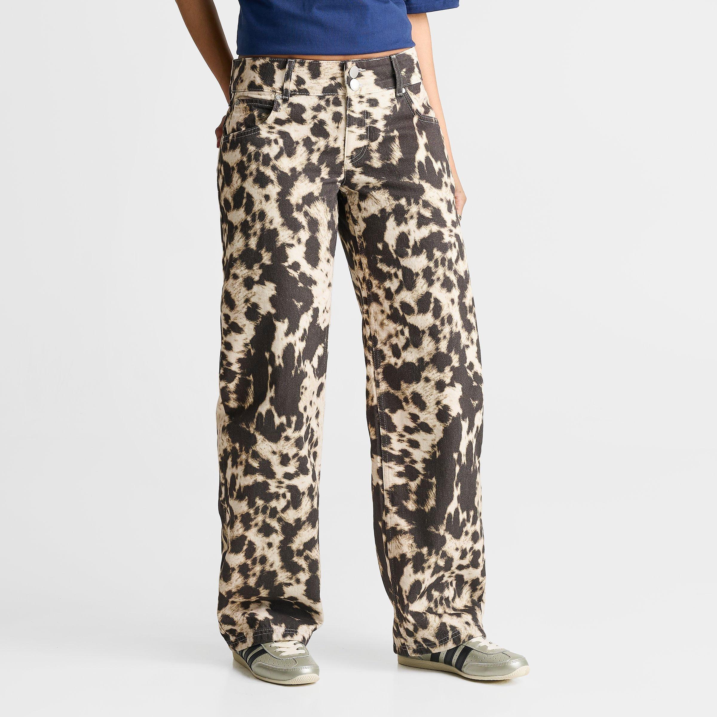 Women's Unlike Humans Low Rise Cow Print Denim Jeans