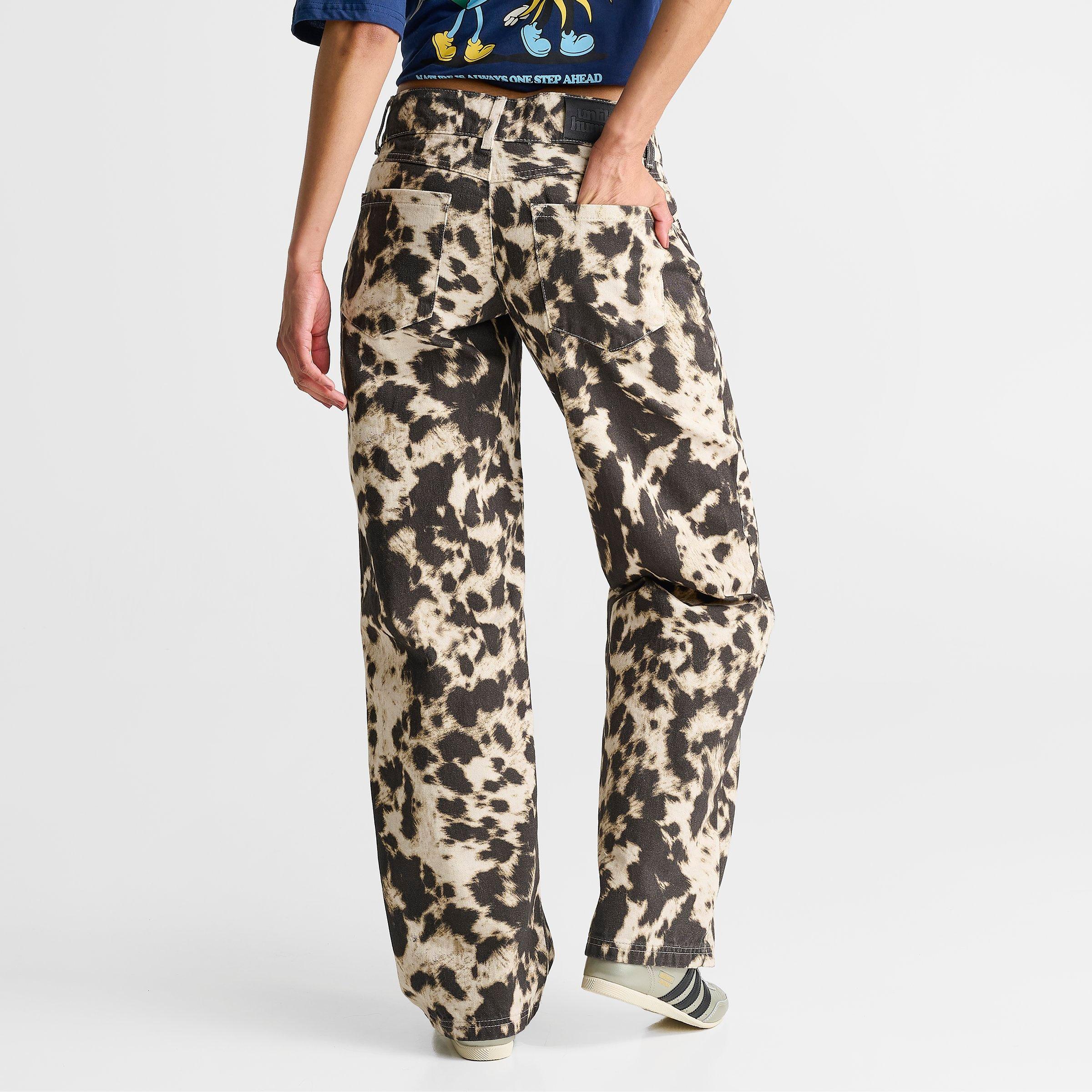 Women's Unlike Humans Low Rise Cow Print Denim Jeans