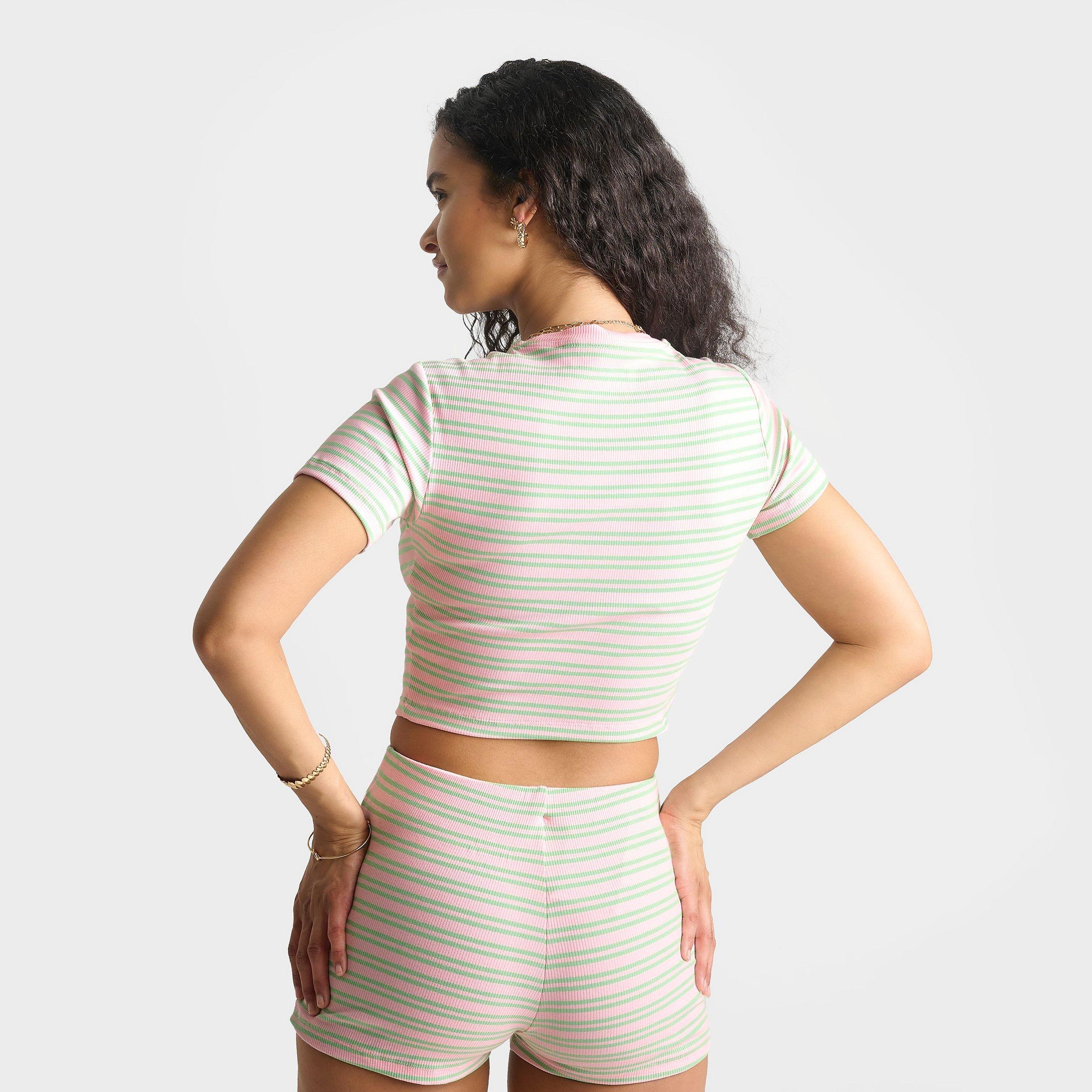 Women's Unlike Humans Ribbed Striped Baby T-Shirt