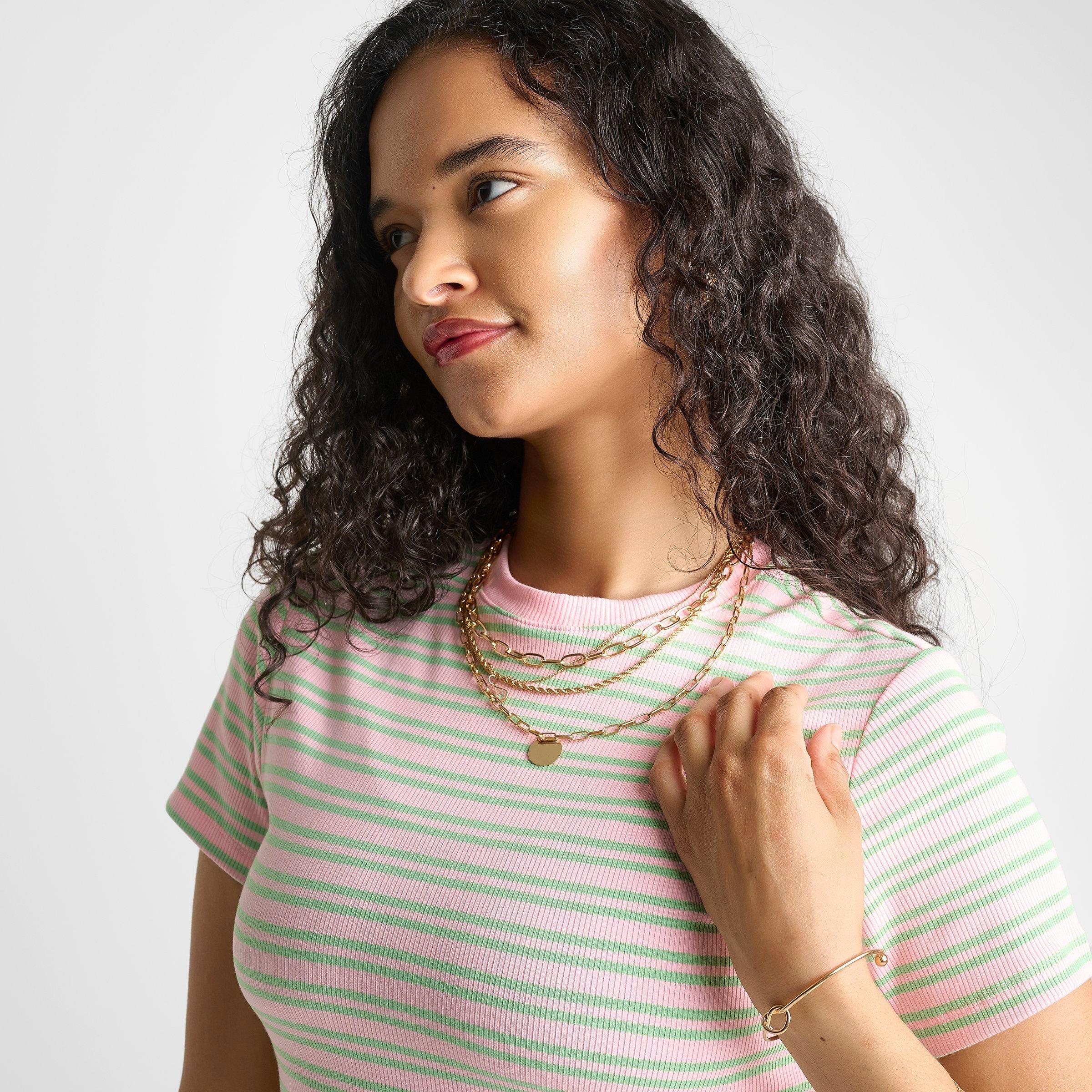 Women's Unlike Humans Ribbed Striped Baby T-Shirt