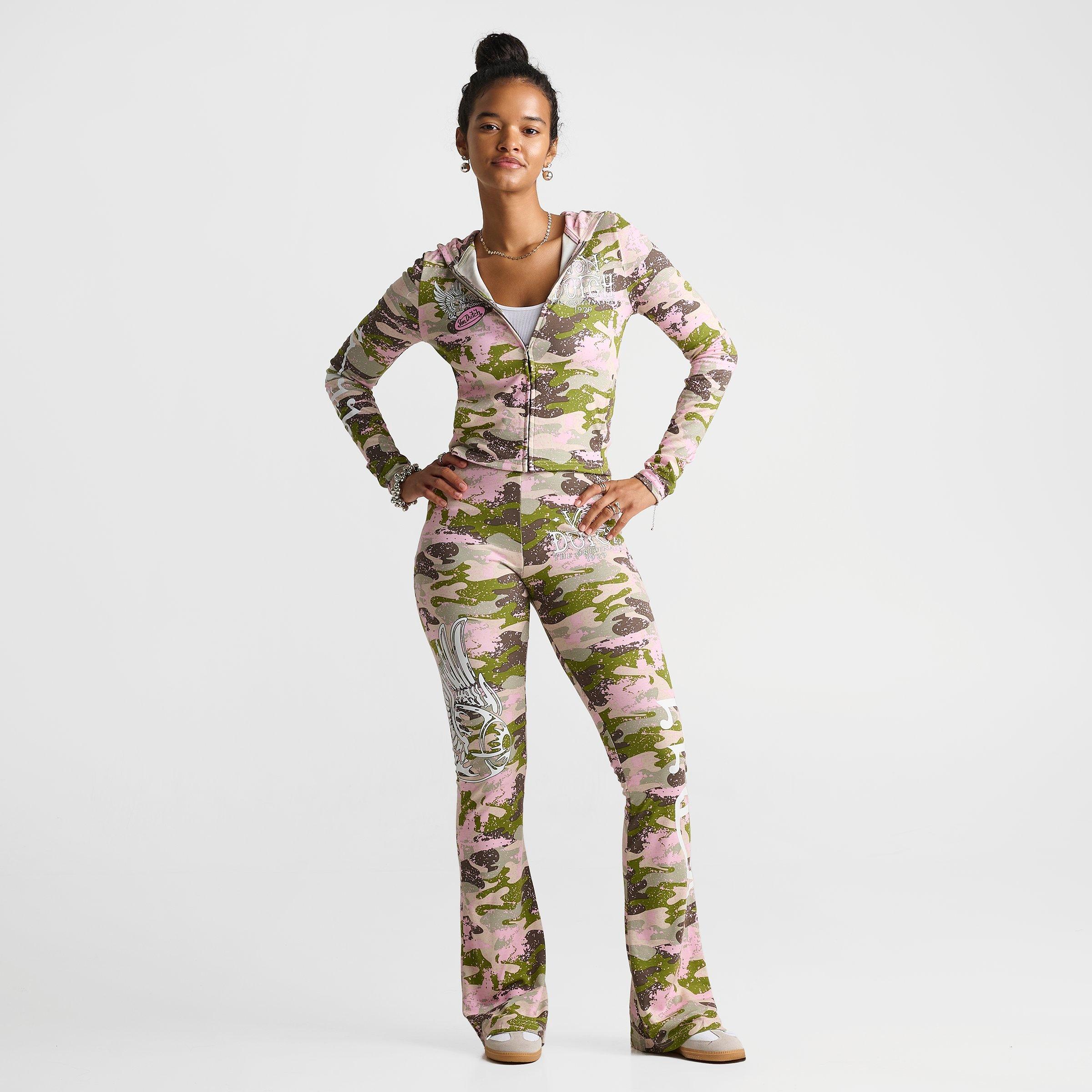 Women's Von Dutch Camo Paint Cropped Full-Zip Hoodie