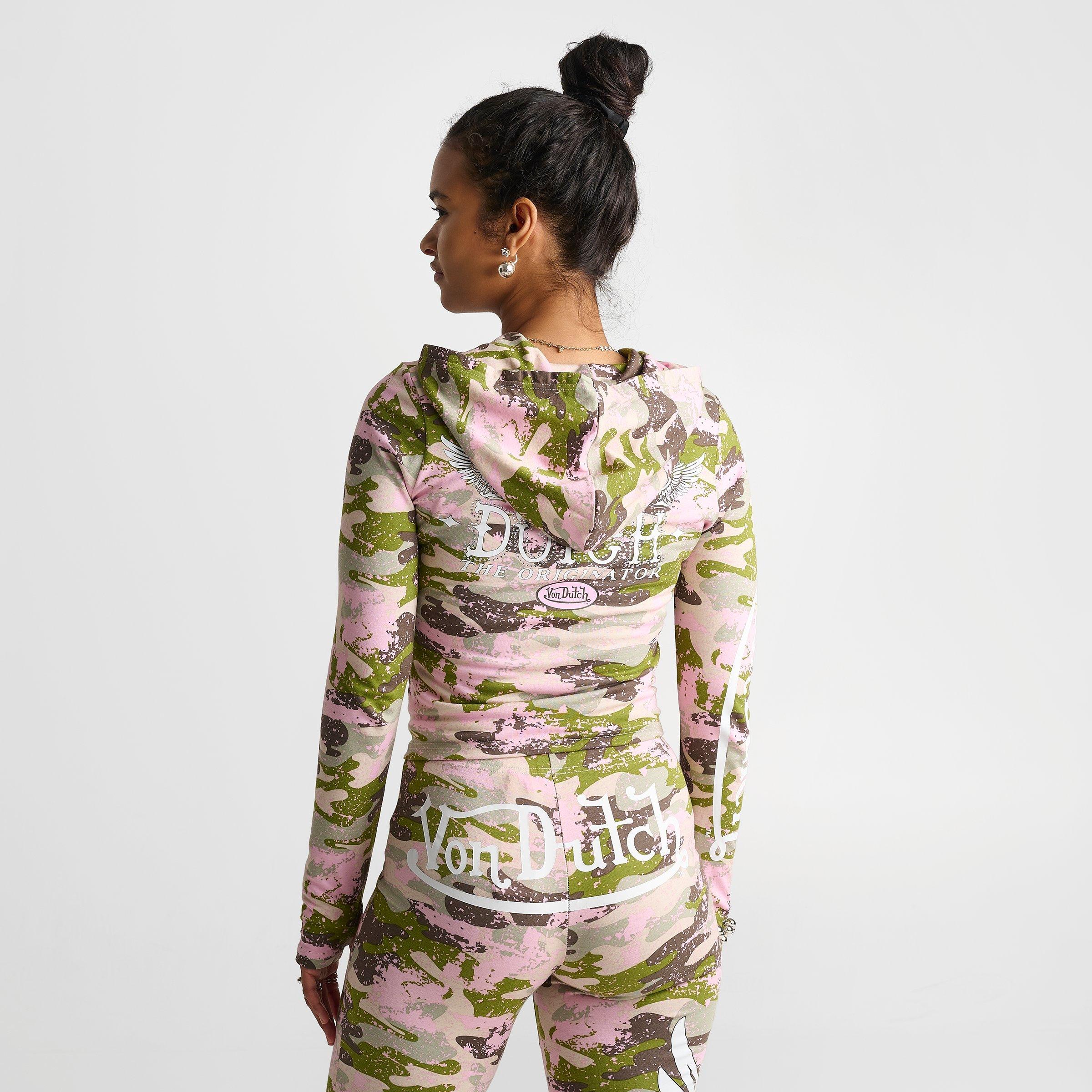 Women's Von Dutch Camo Paint Cropped Full-Zip Hoodie