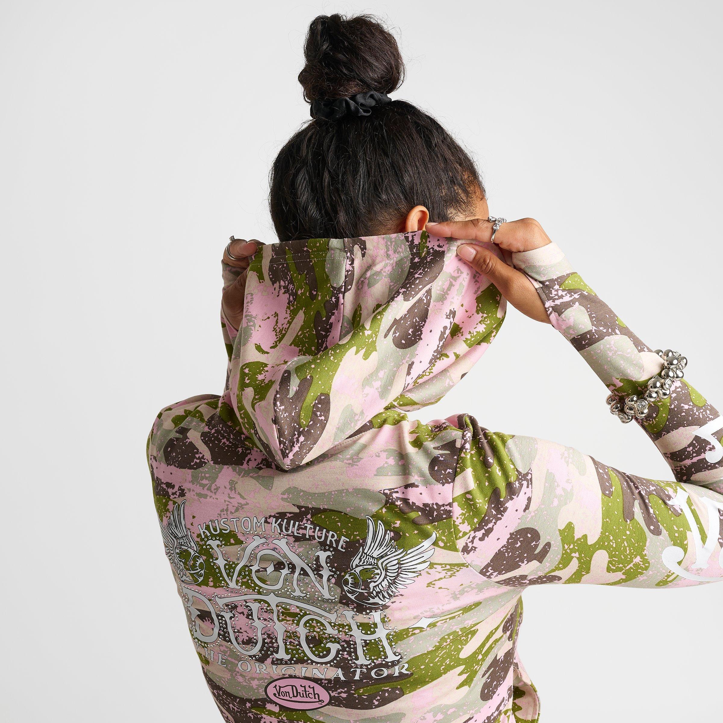 Women's Von Dutch Camo Paint Cropped Full-Zip Hoodie