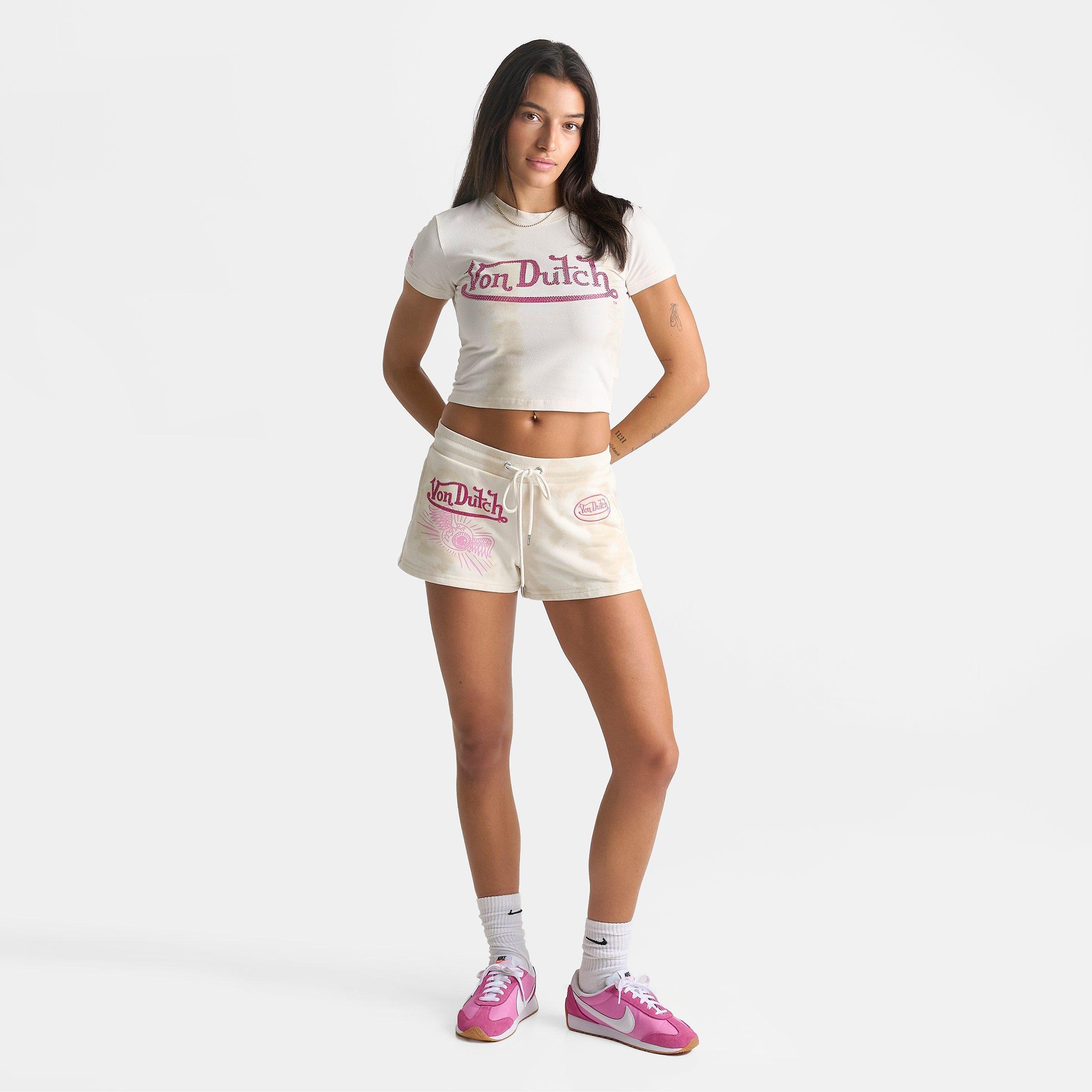 Women's Von Dutch Rhinestone Logo Fleece Shorts