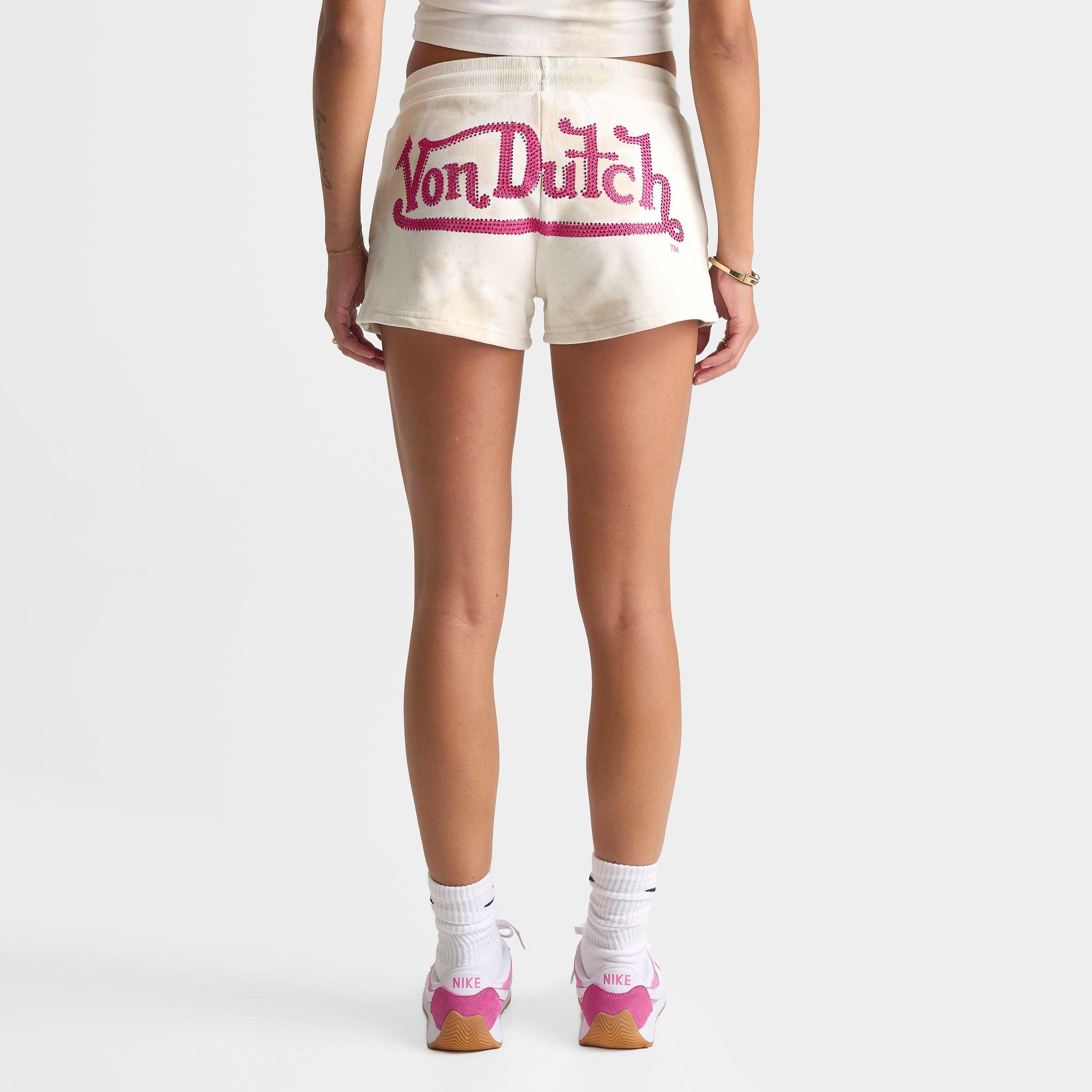 Women's Von Dutch Rhinestone Logo Fleece Shorts